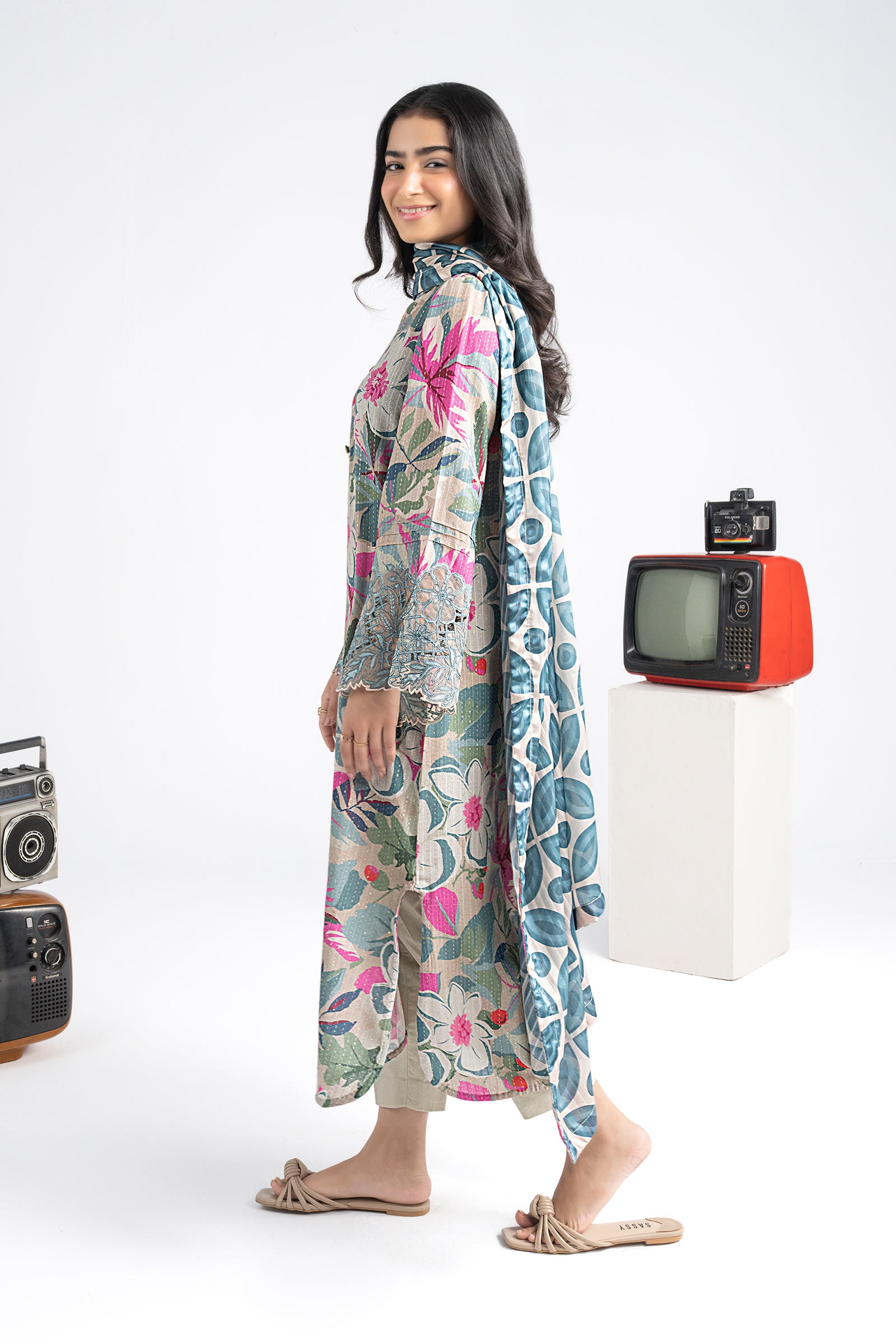 2 Pc Embroidered Lurex Cotton Suit