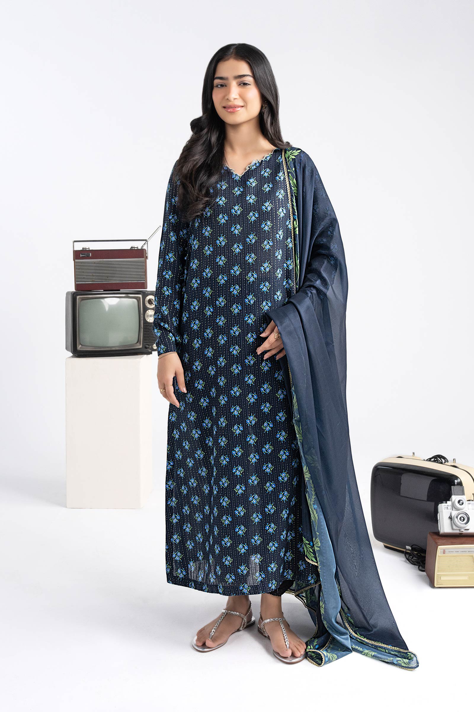 2 Pc Printed Lurex Cotton Suit