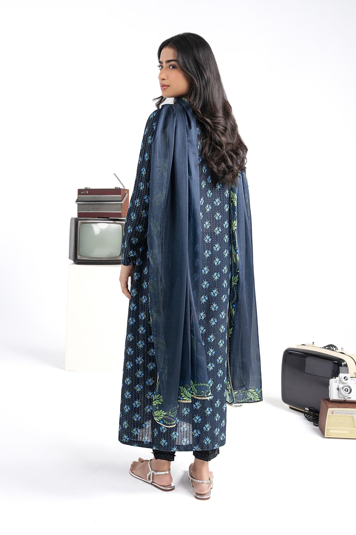 2 Pc Printed Lurex Cotton Suit