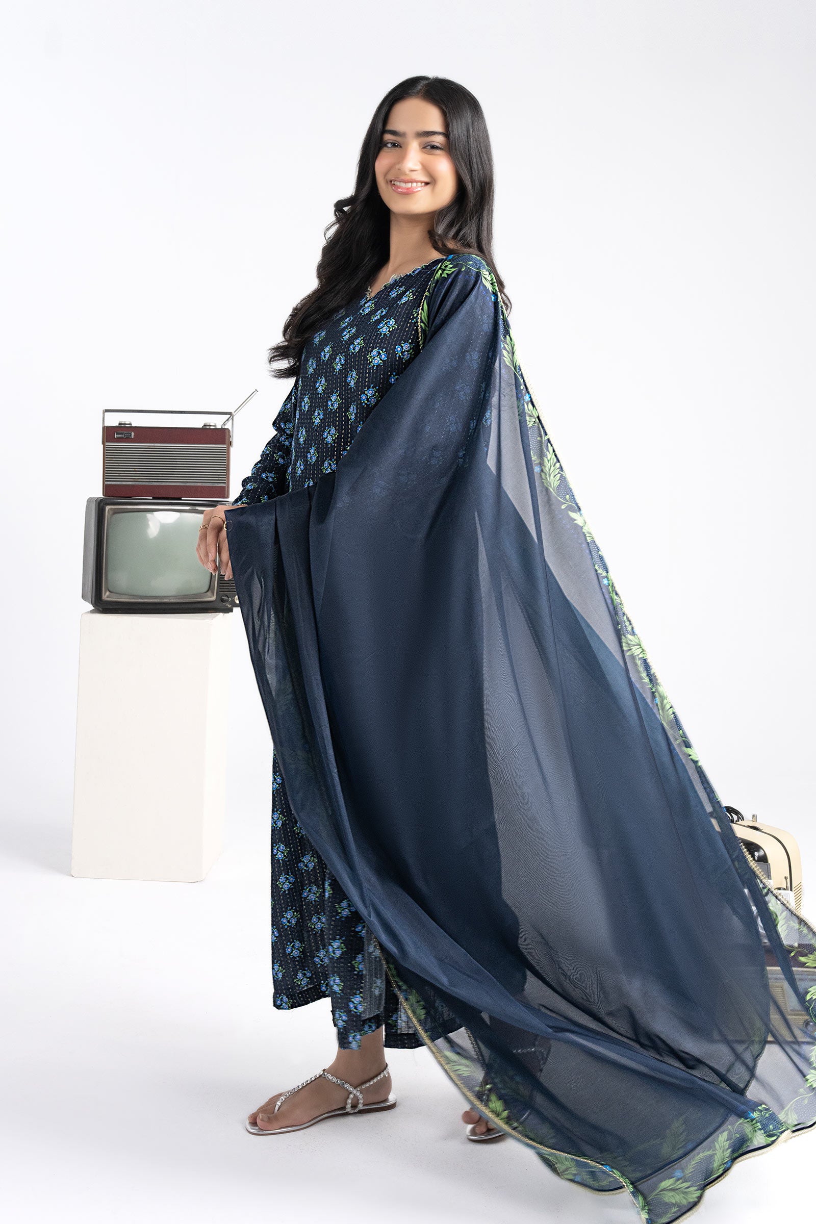 2 Pc Printed Lurex Cotton Suit