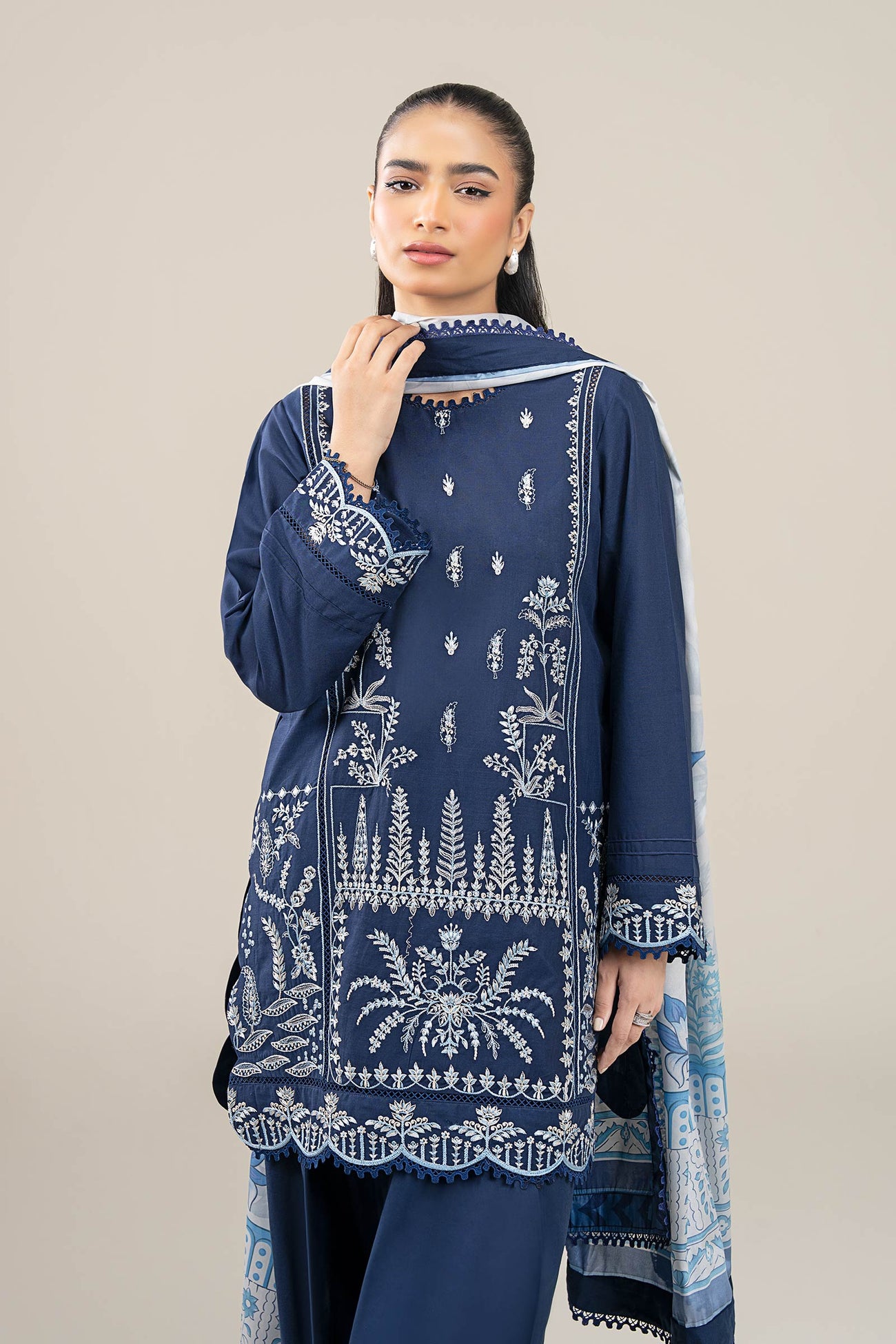 3 Pc Embroidered Crosshatch Lawn Suit