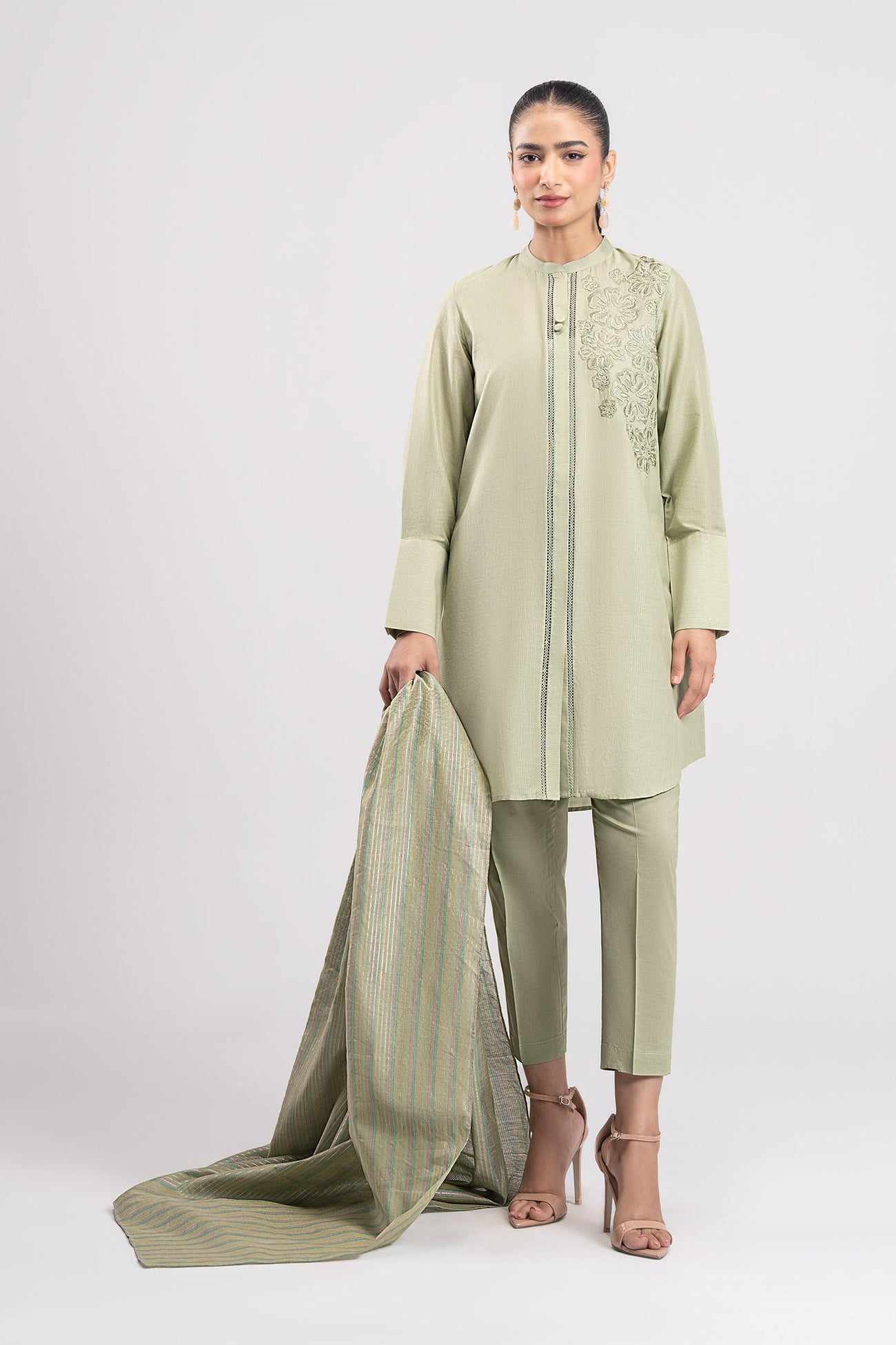 3 Pc Embroidered Lurex Cotton Suit
