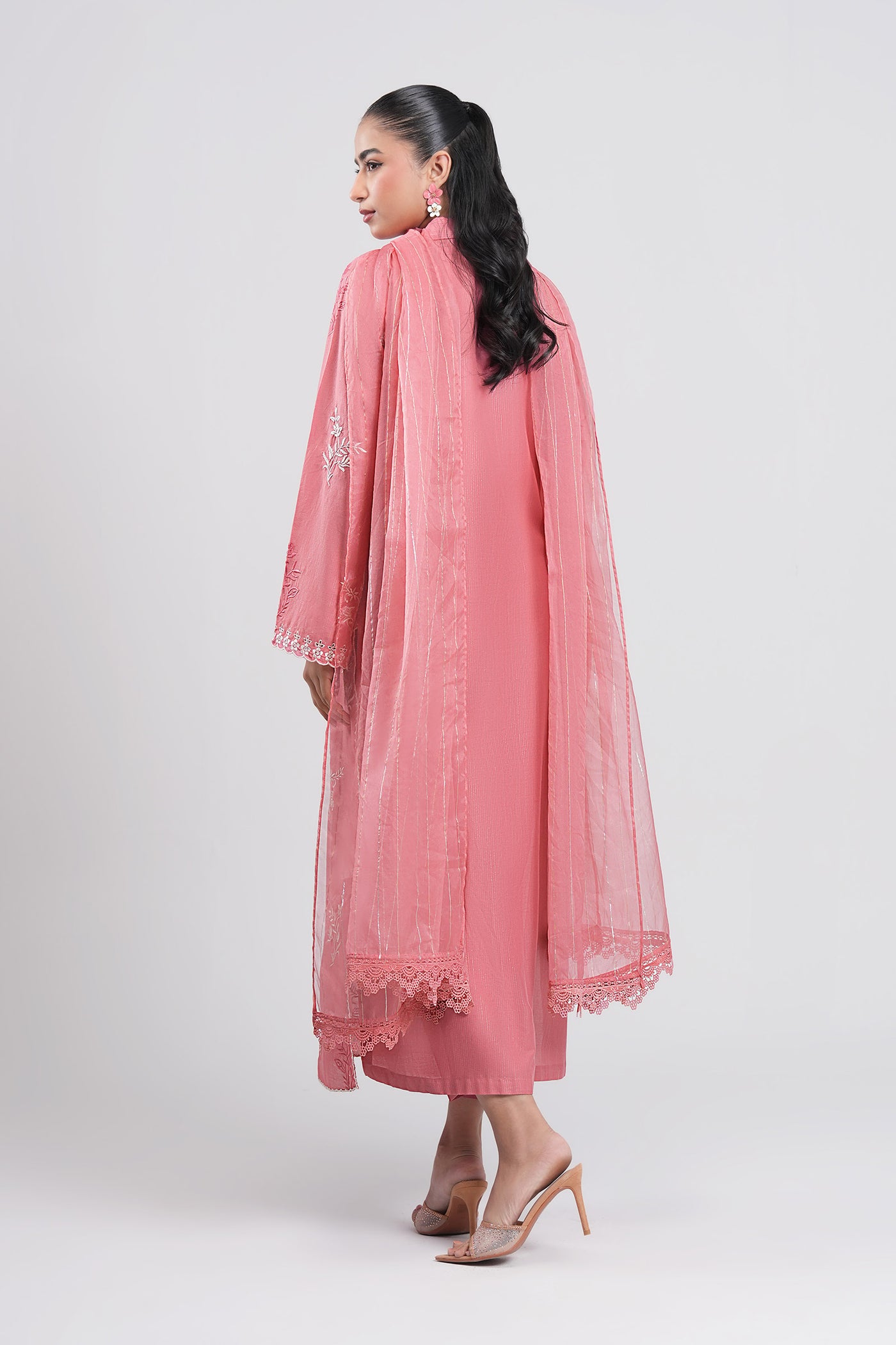 3 Pc Embroidered Lurex Cotton Suit