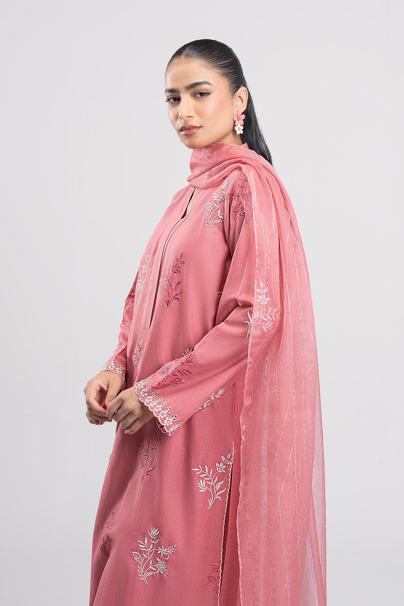 3 Pc Embroidered Lurex Cotton Suit