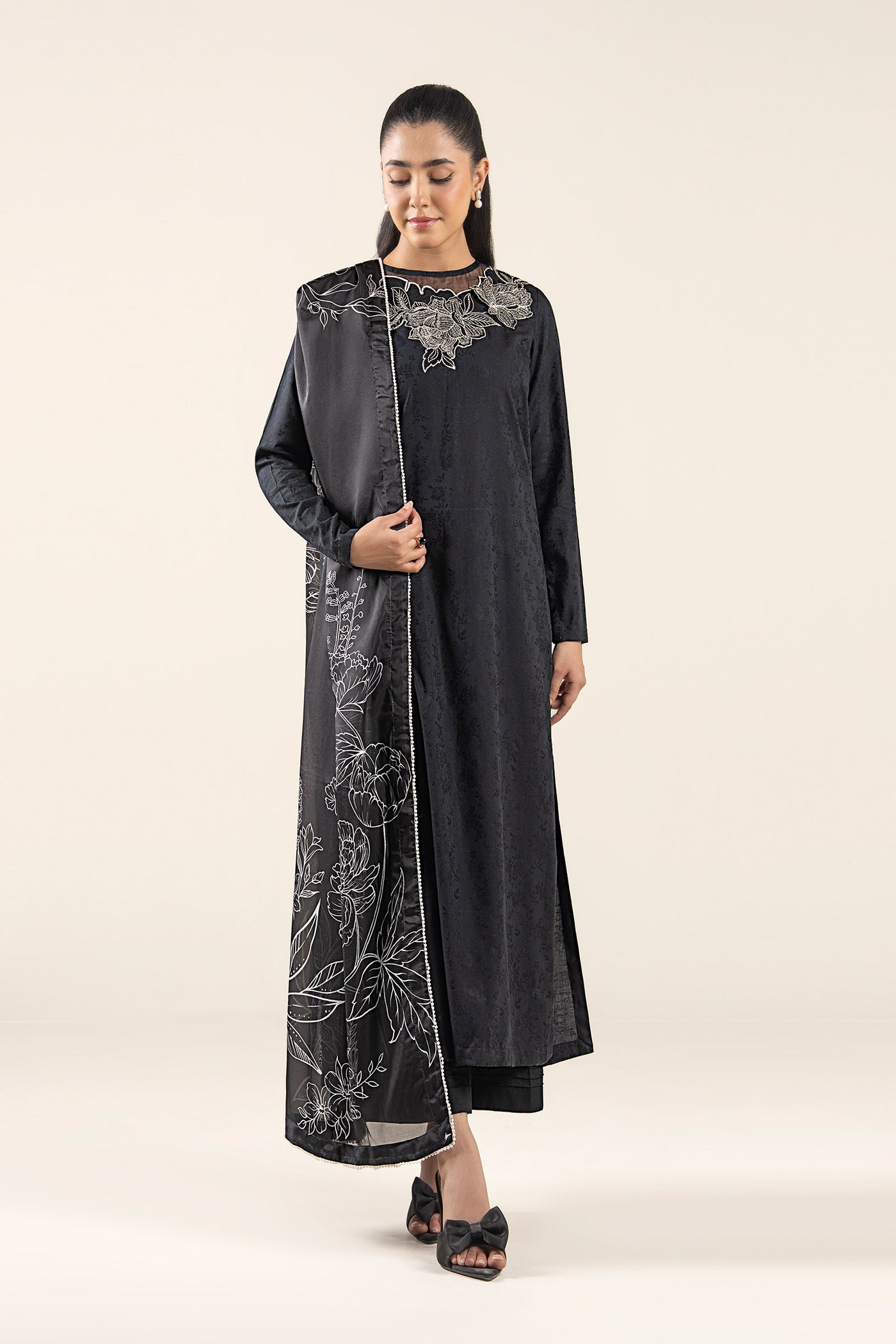 3 Pc Embroidered Dobby Viscose Suit