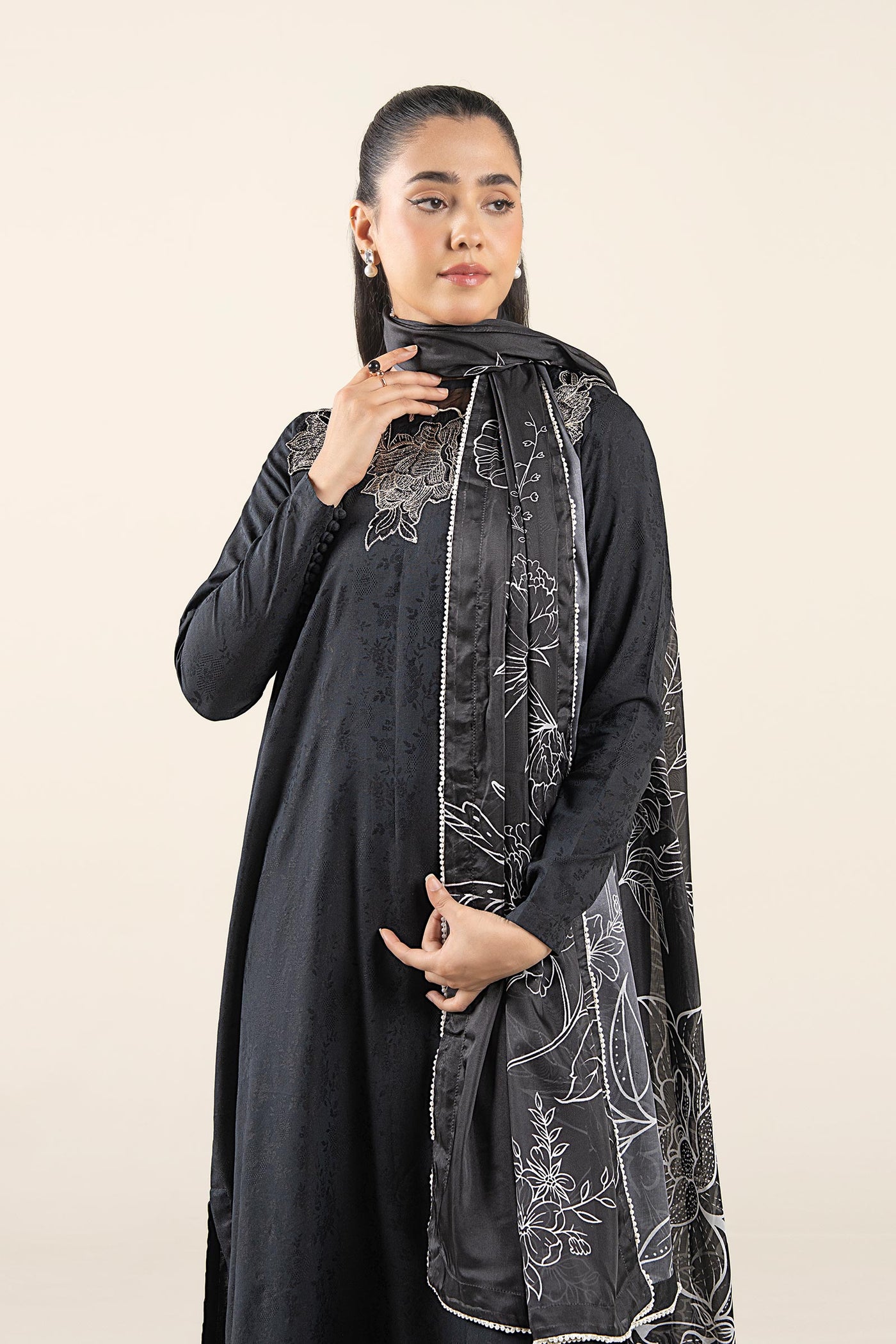 3 Pc Embroidered Dobby Viscose Suit