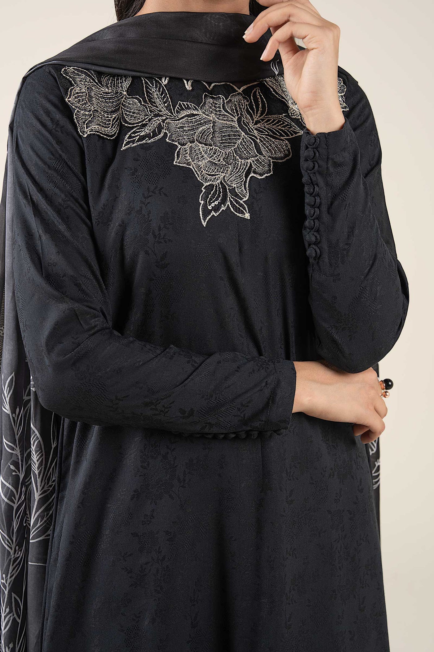 3 Pc Embroidered Dobby Viscose Suit