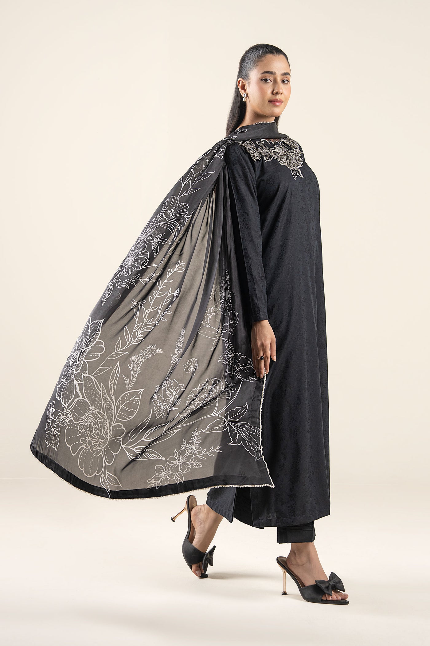 3 Pc Embroidered Dobby Viscose Suit