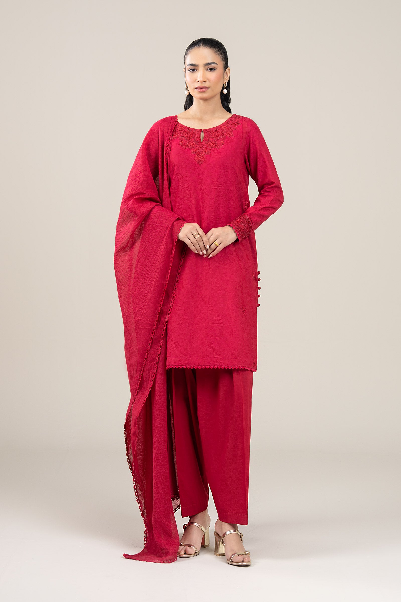 3 Pc Embroidered Dobby Viscose Suit