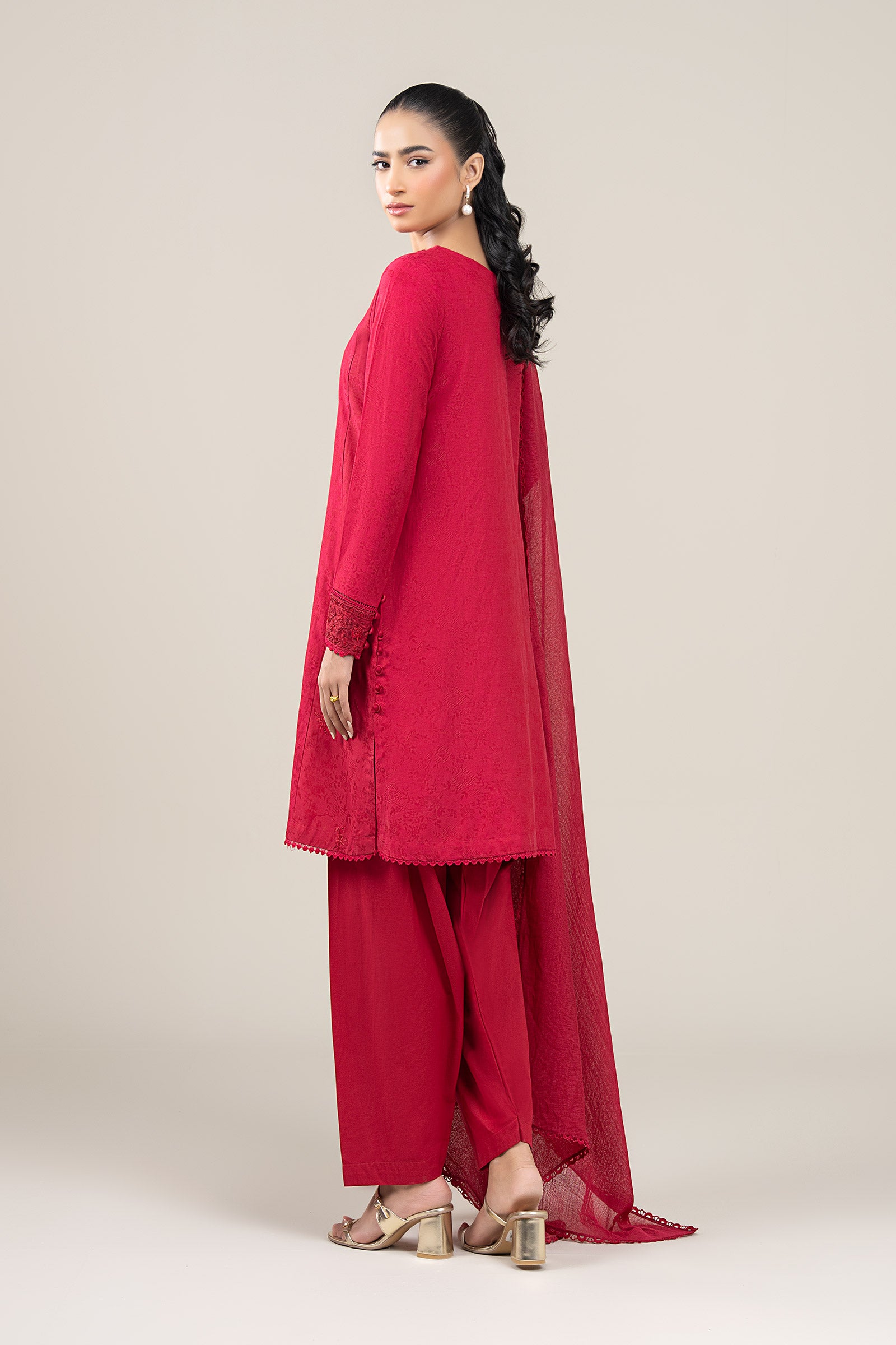 3 Pc Embroidered Dobby Viscose Suit