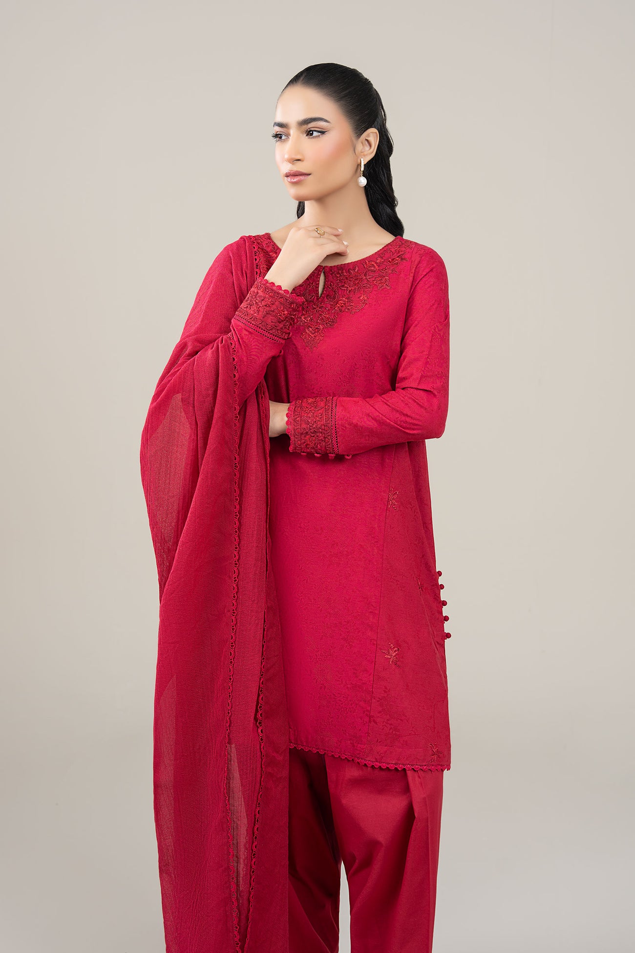 3 Pc Embroidered Dobby Viscose Suit