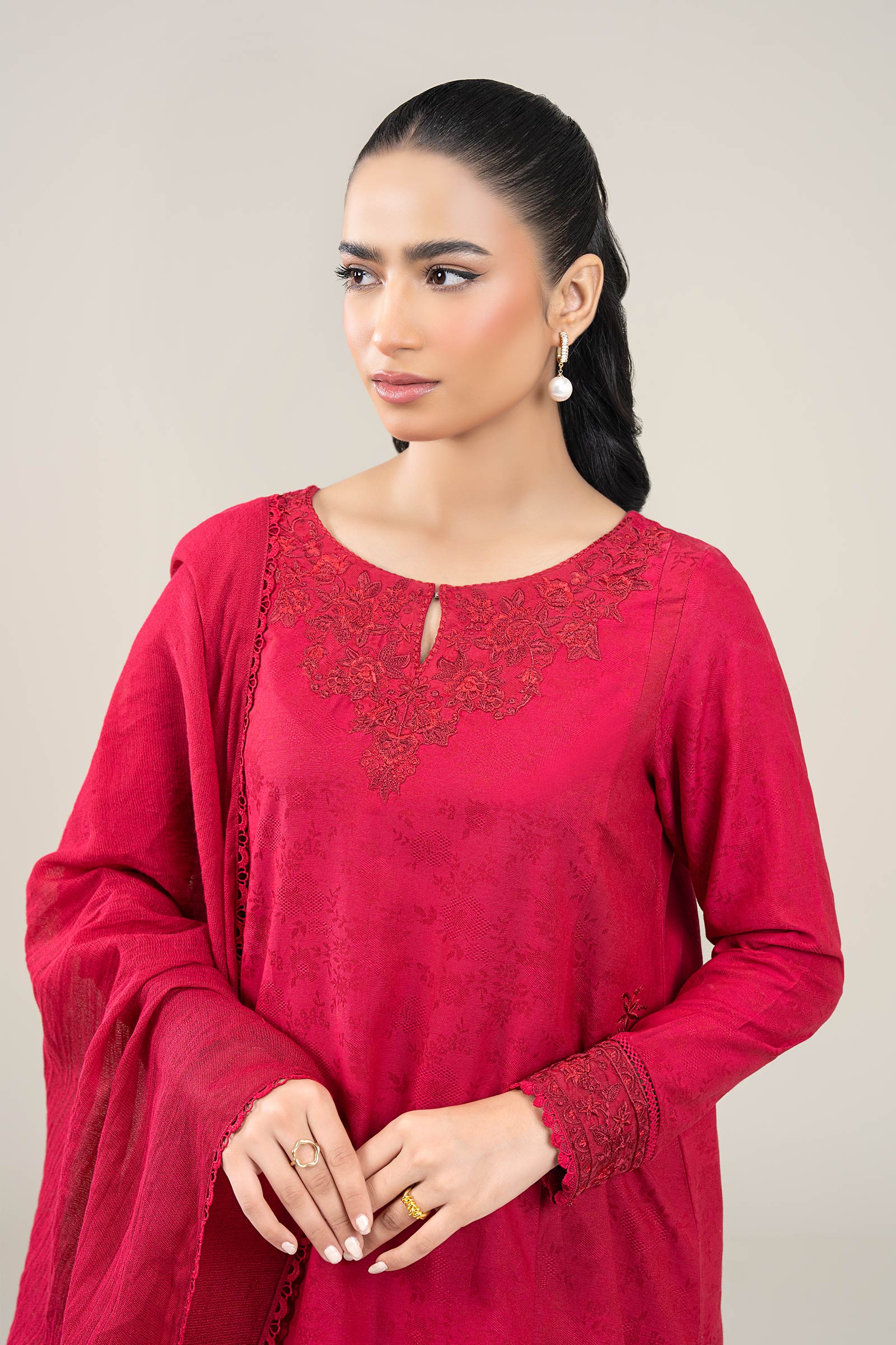 3 Pc Embroidered Dobby Viscose Suit