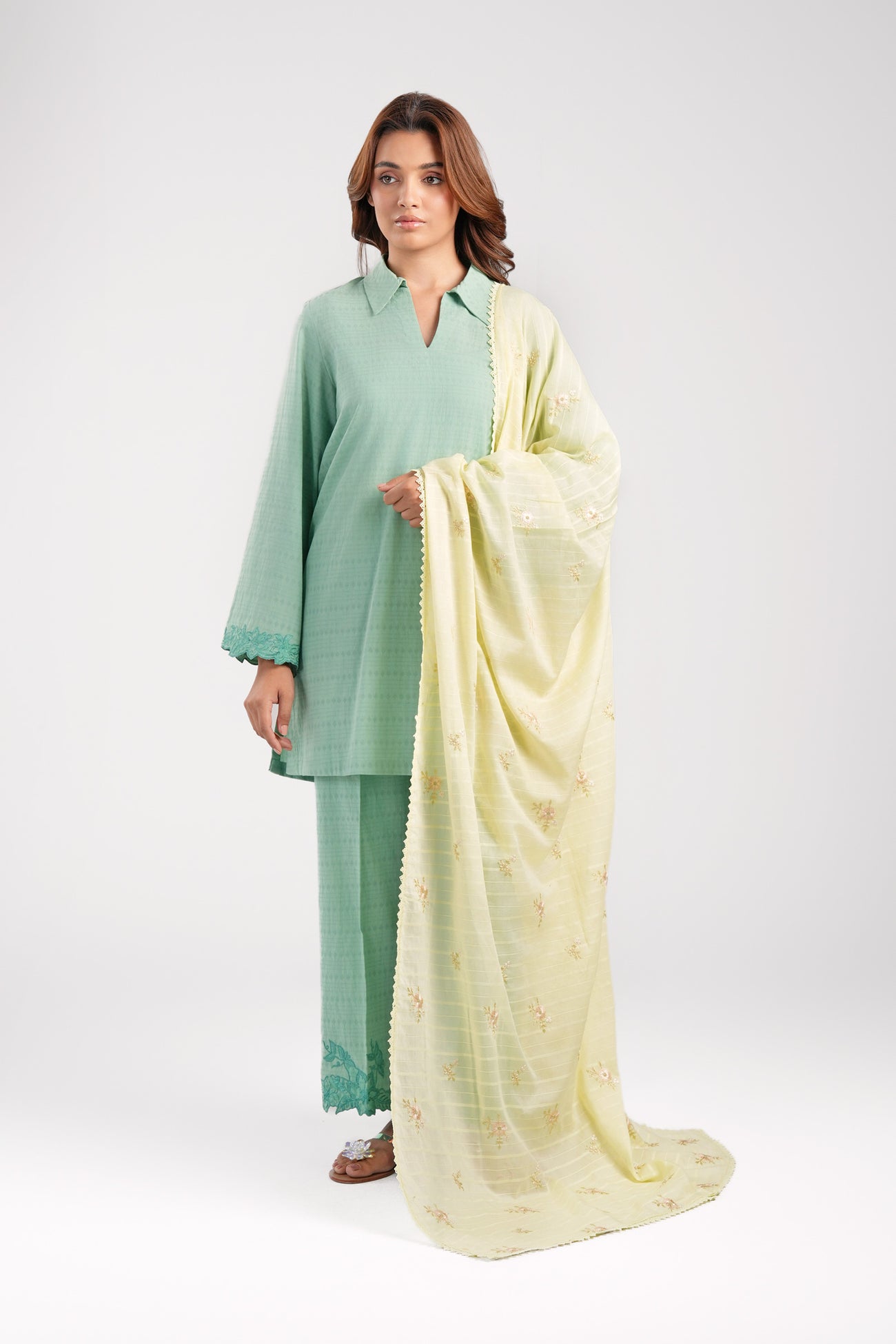 Embroidered Textured Voile Dupatta