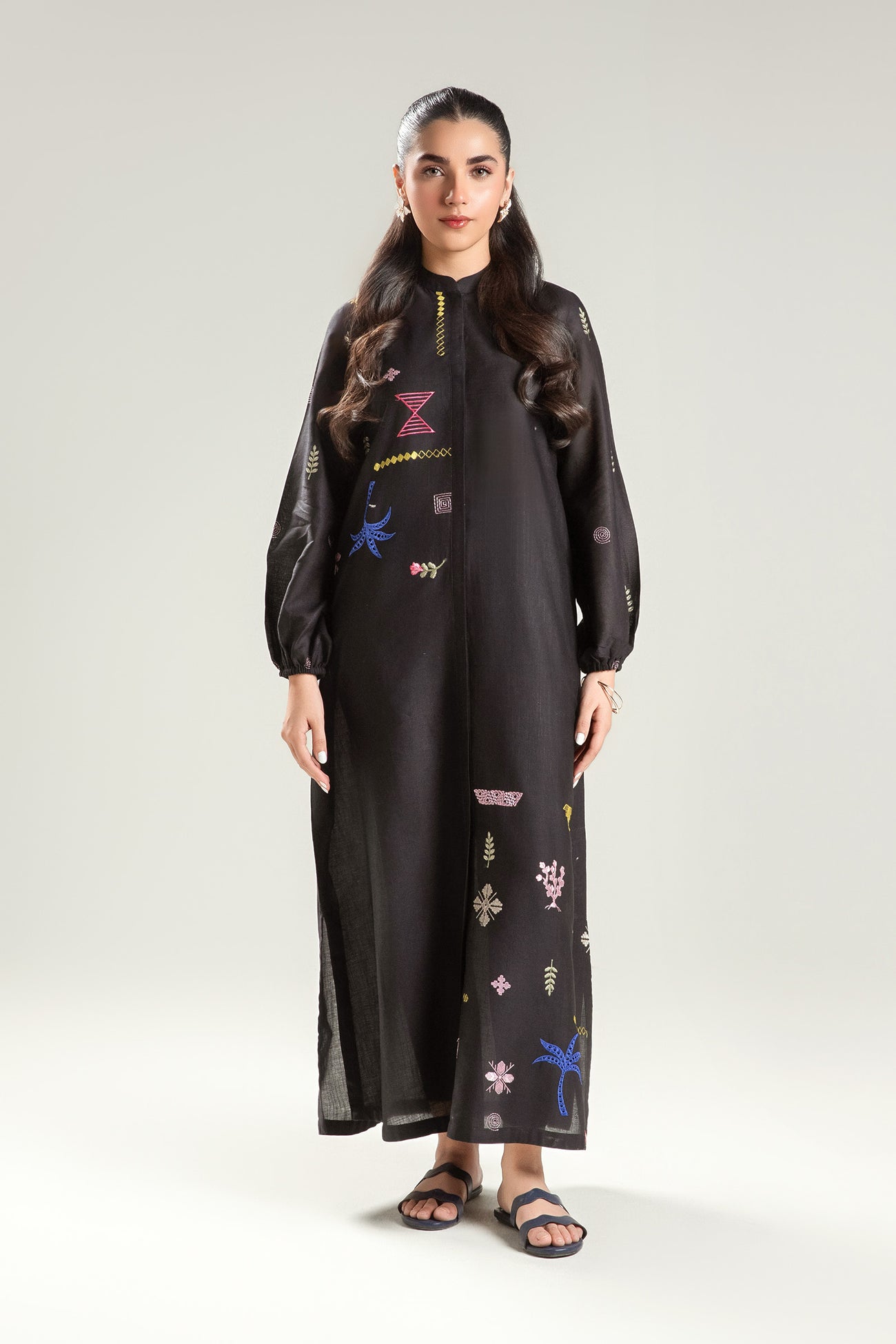 Embroidered Slub Lawn Tunic