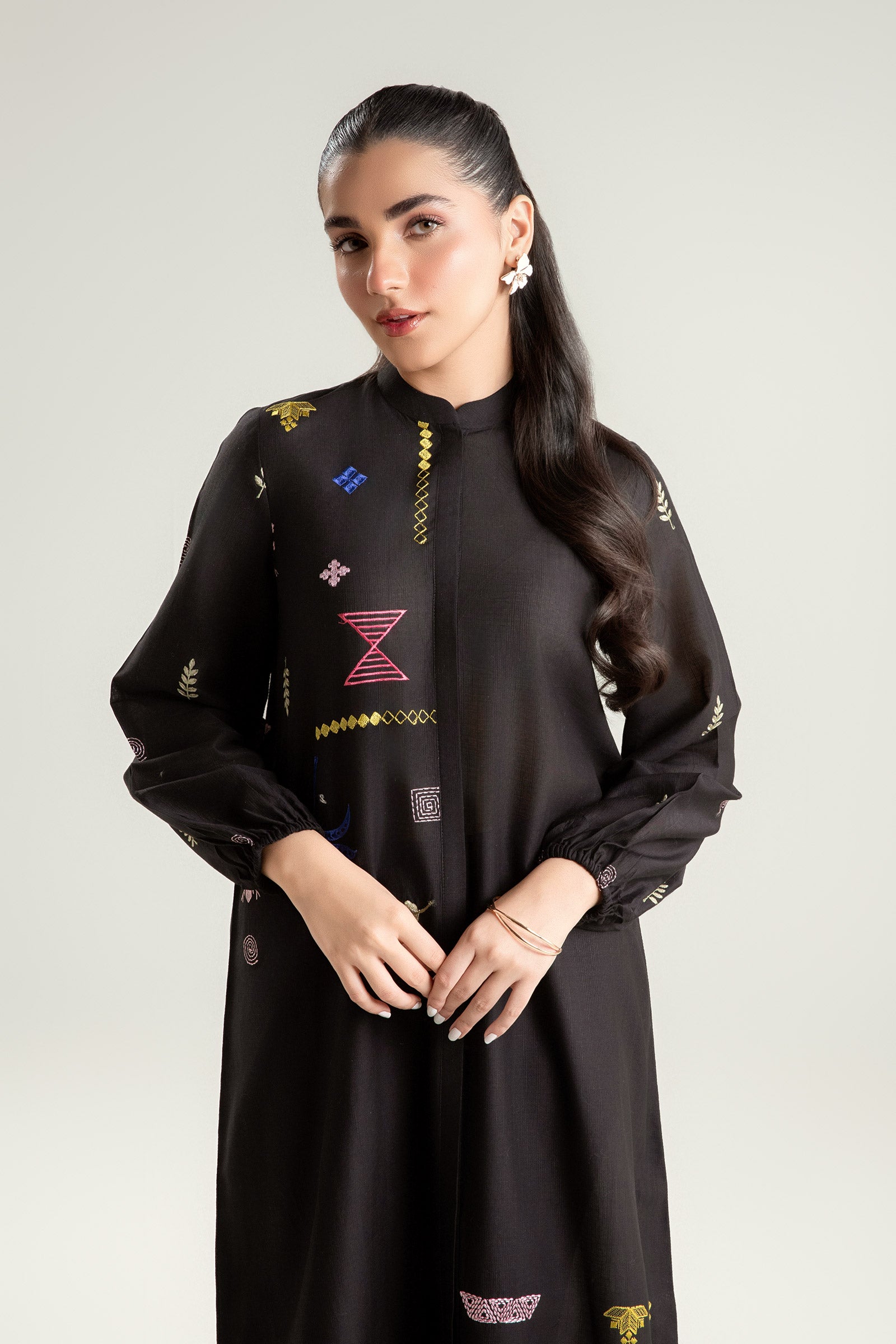 Embroidered Slub Lawn Tunic