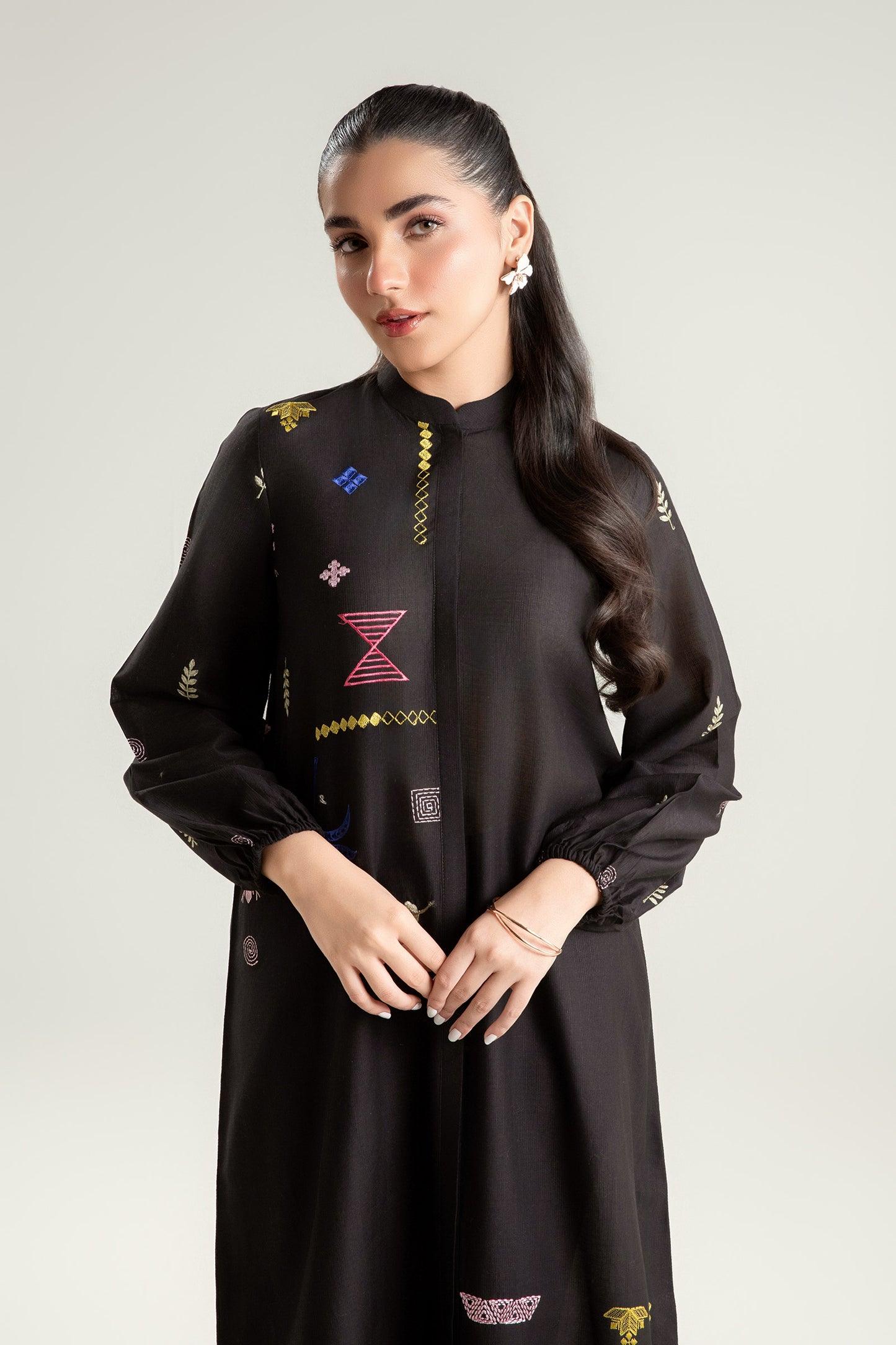 Embroidered Slub Lawn Tunic