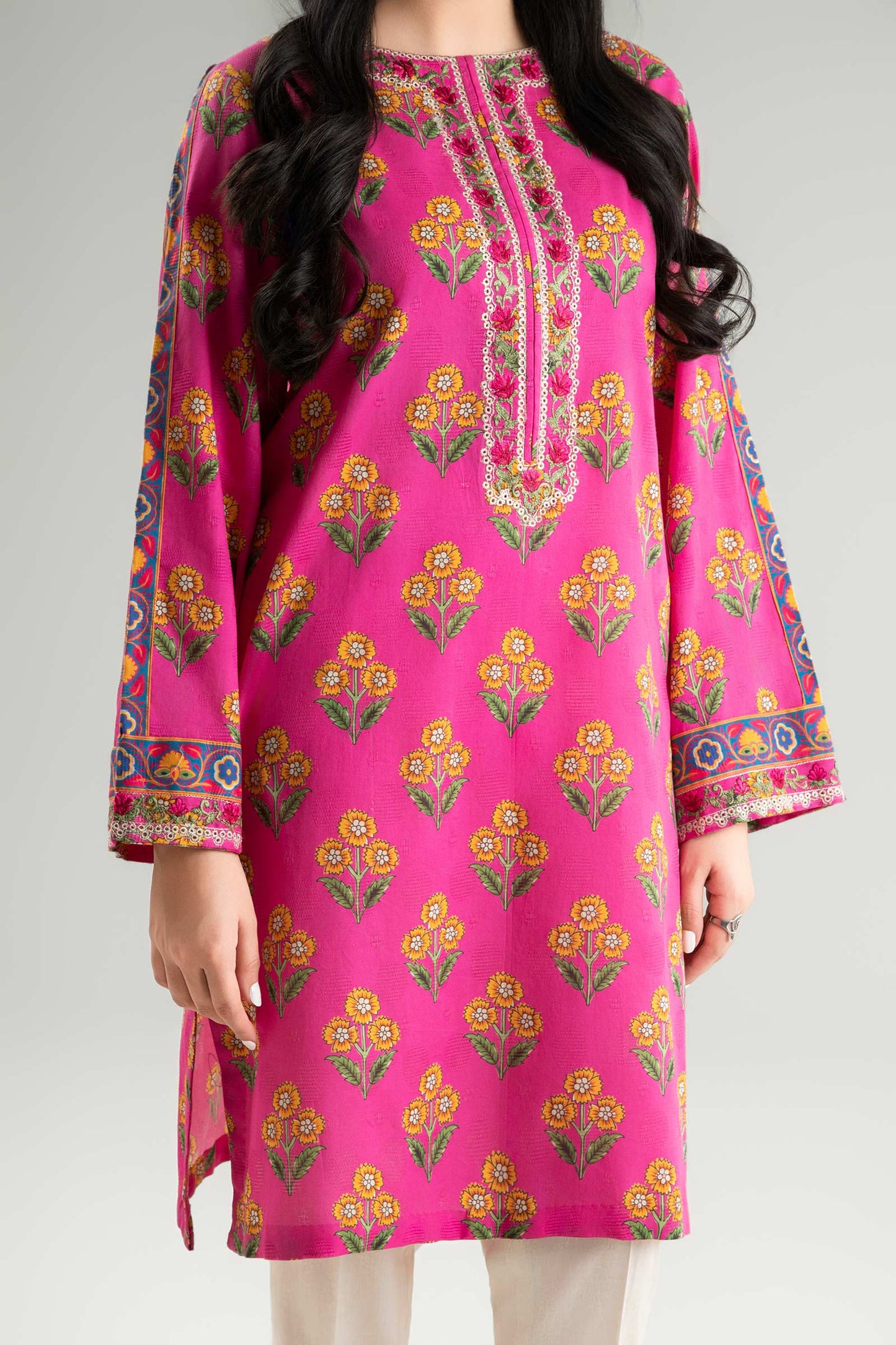 Embroidered Textured Cotton Shirt