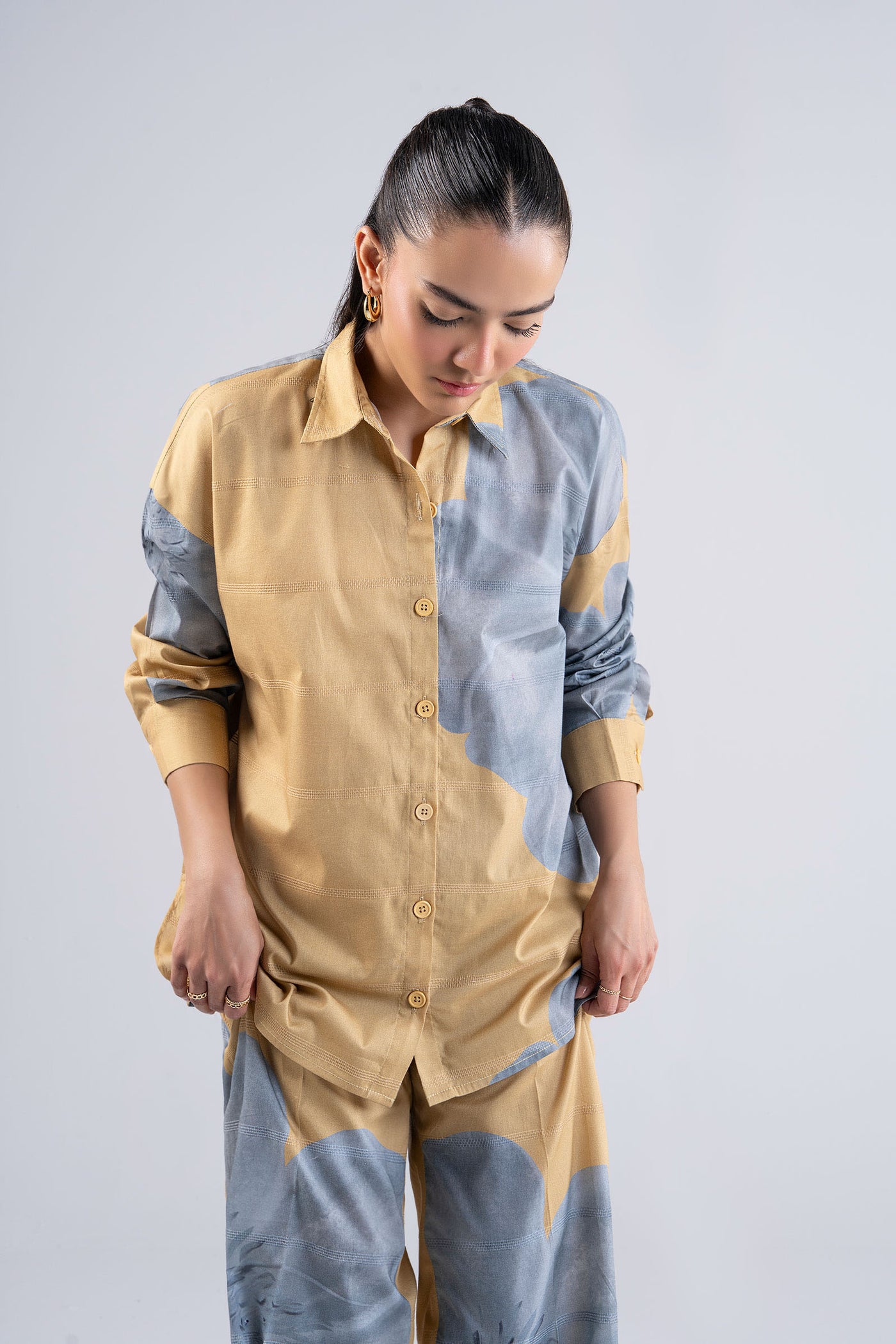2 Pc Printed Textured Cotton Suit