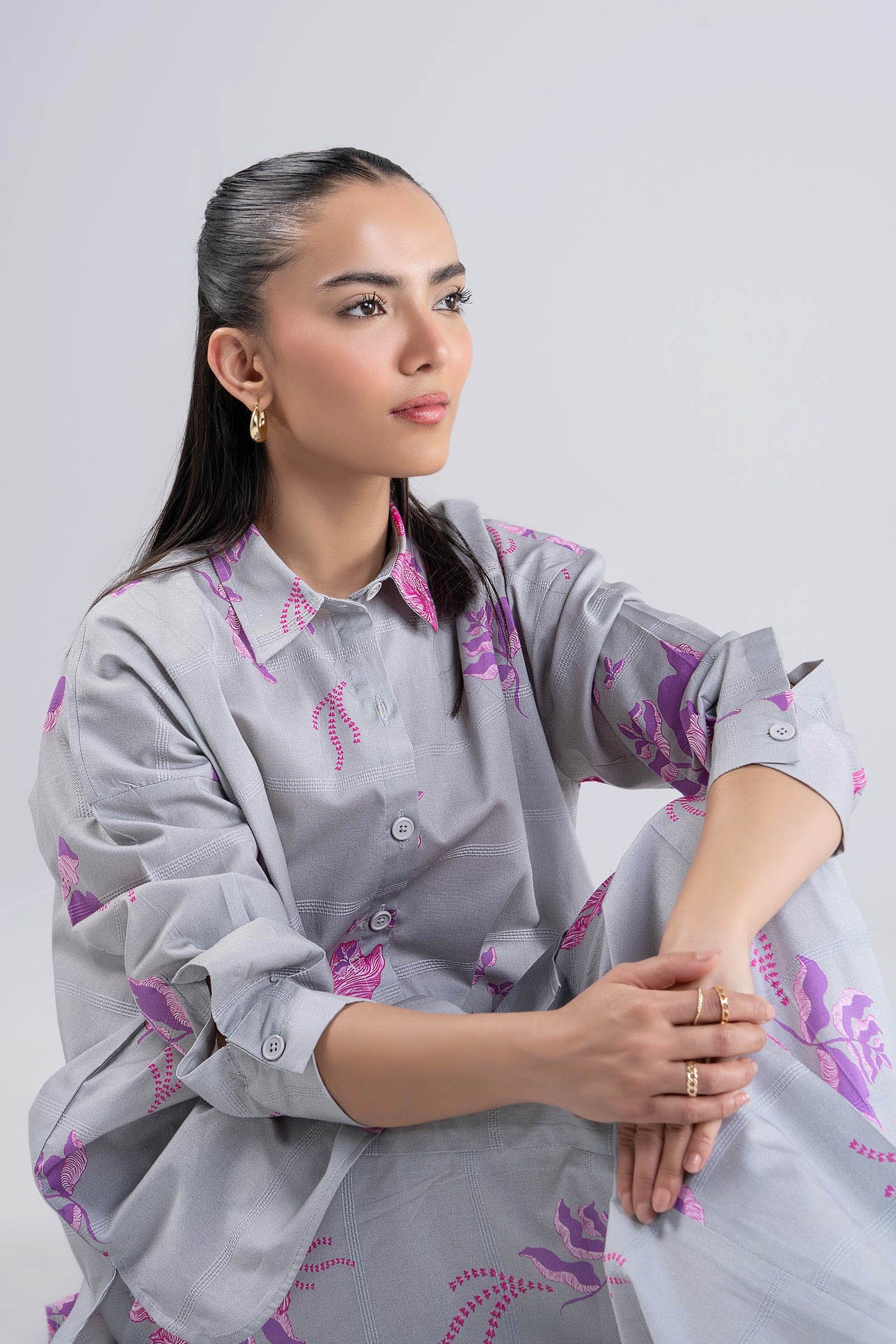 2 Pc Printed Textured Cotton Suit