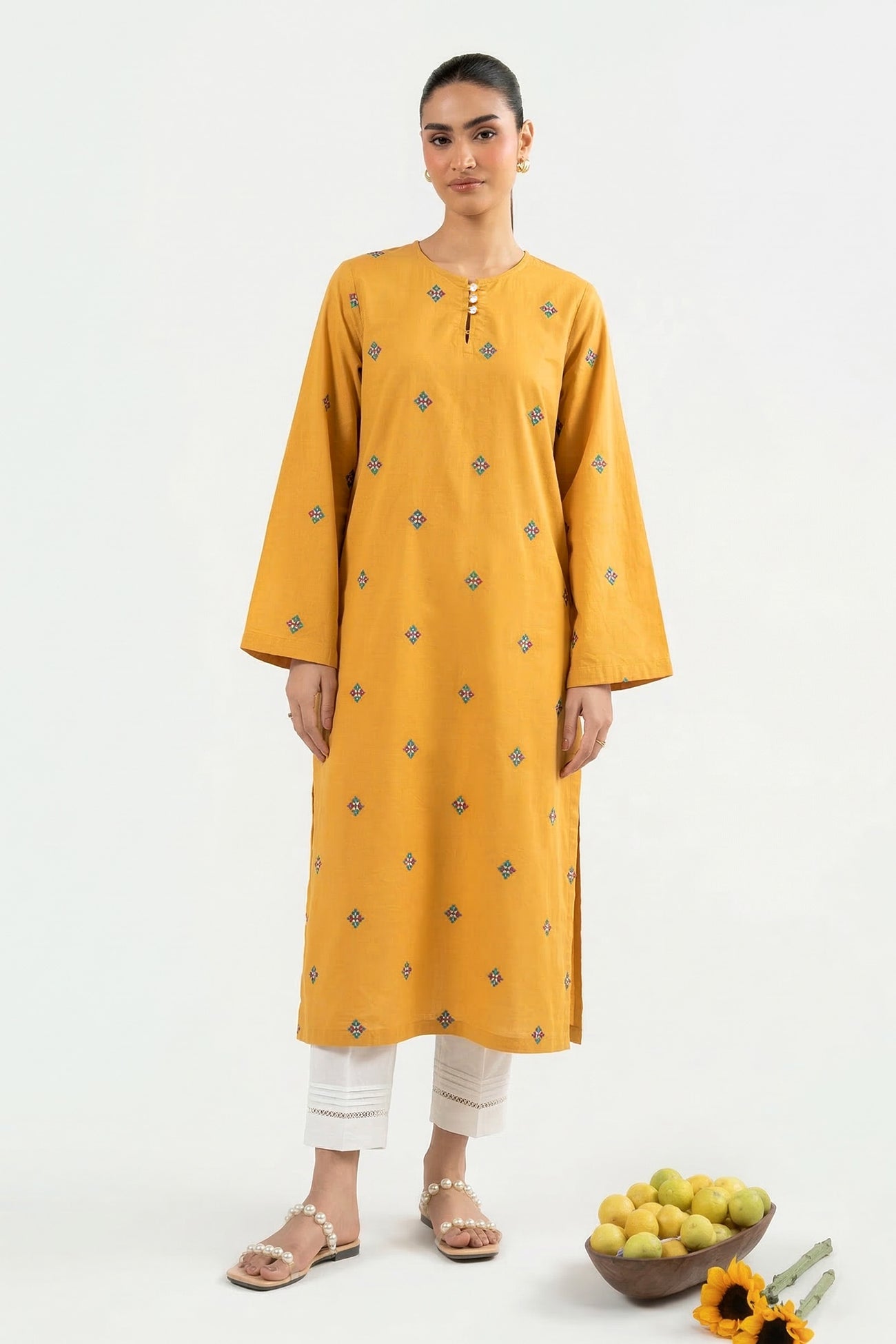 Embroidered Crosshatch Lawn Shirt