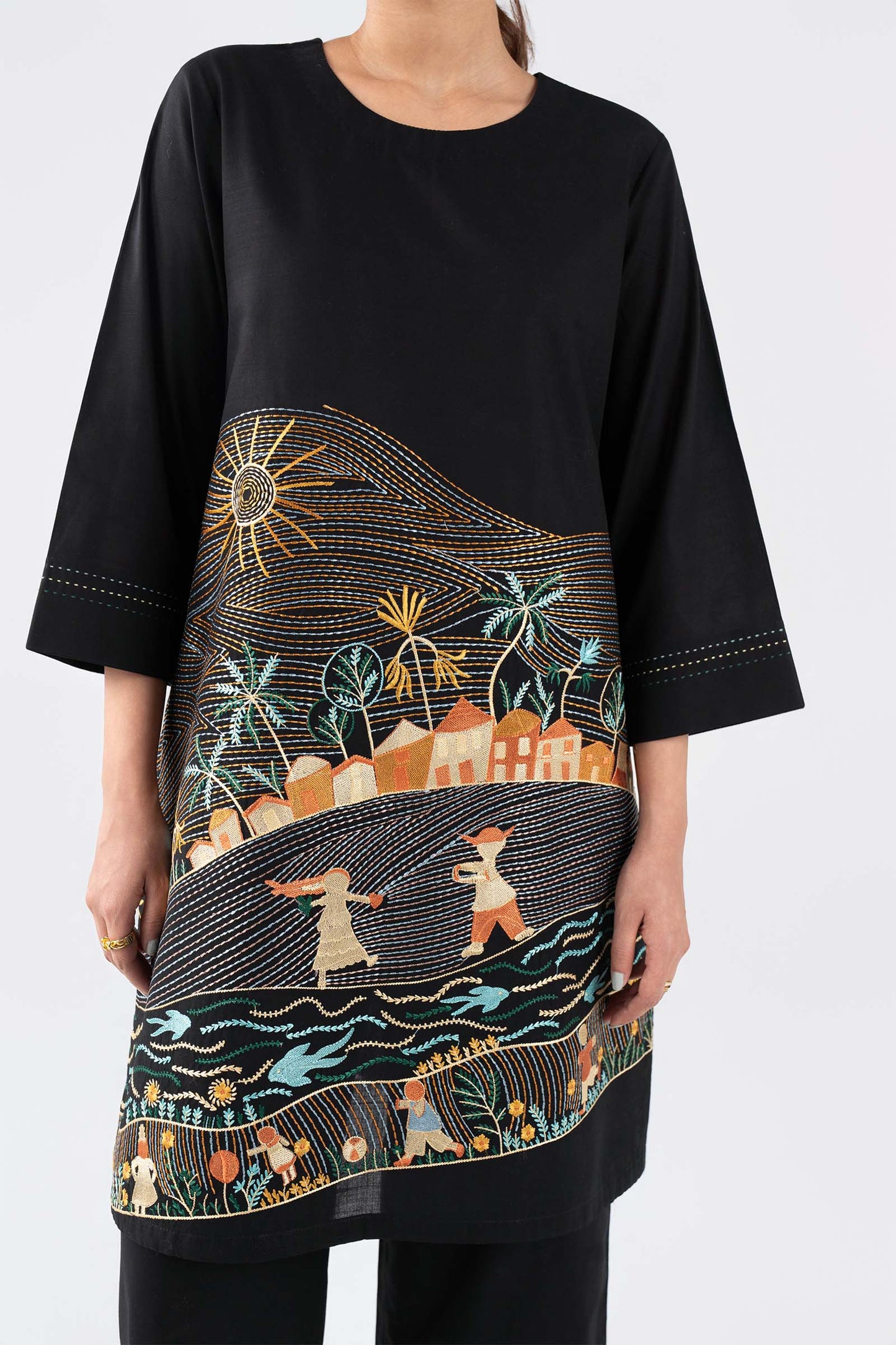 2 Pc Embroidered Crosshatch Suit