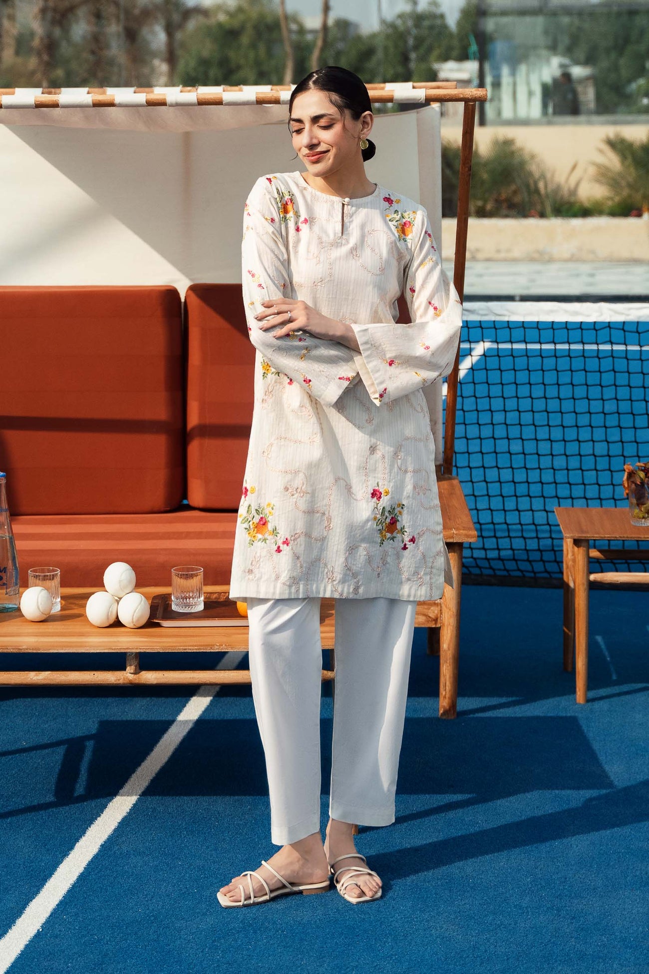 2 Pc Embroidered Cotton Stripe Suit
