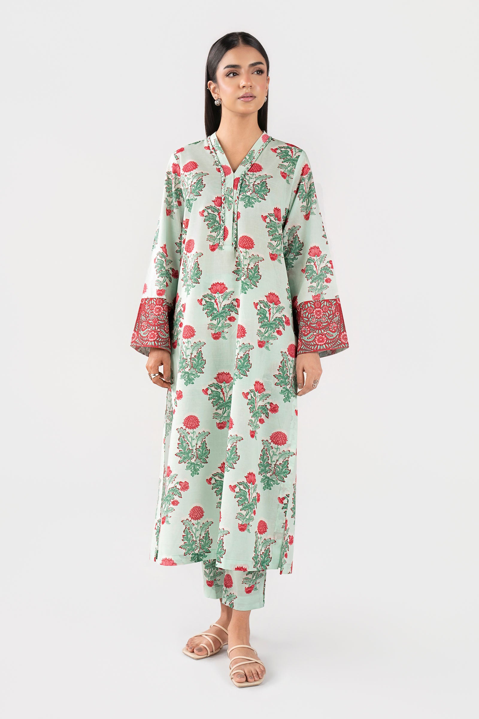 2 Pc Printed Slub Lawn Suit