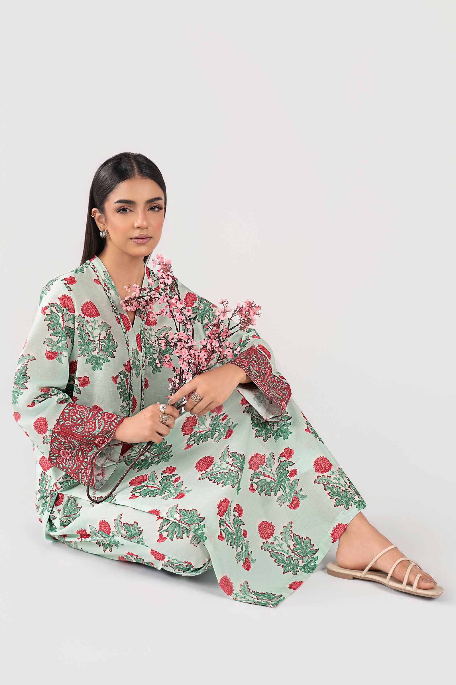 2 Pc Printed Slub Lawn Suit