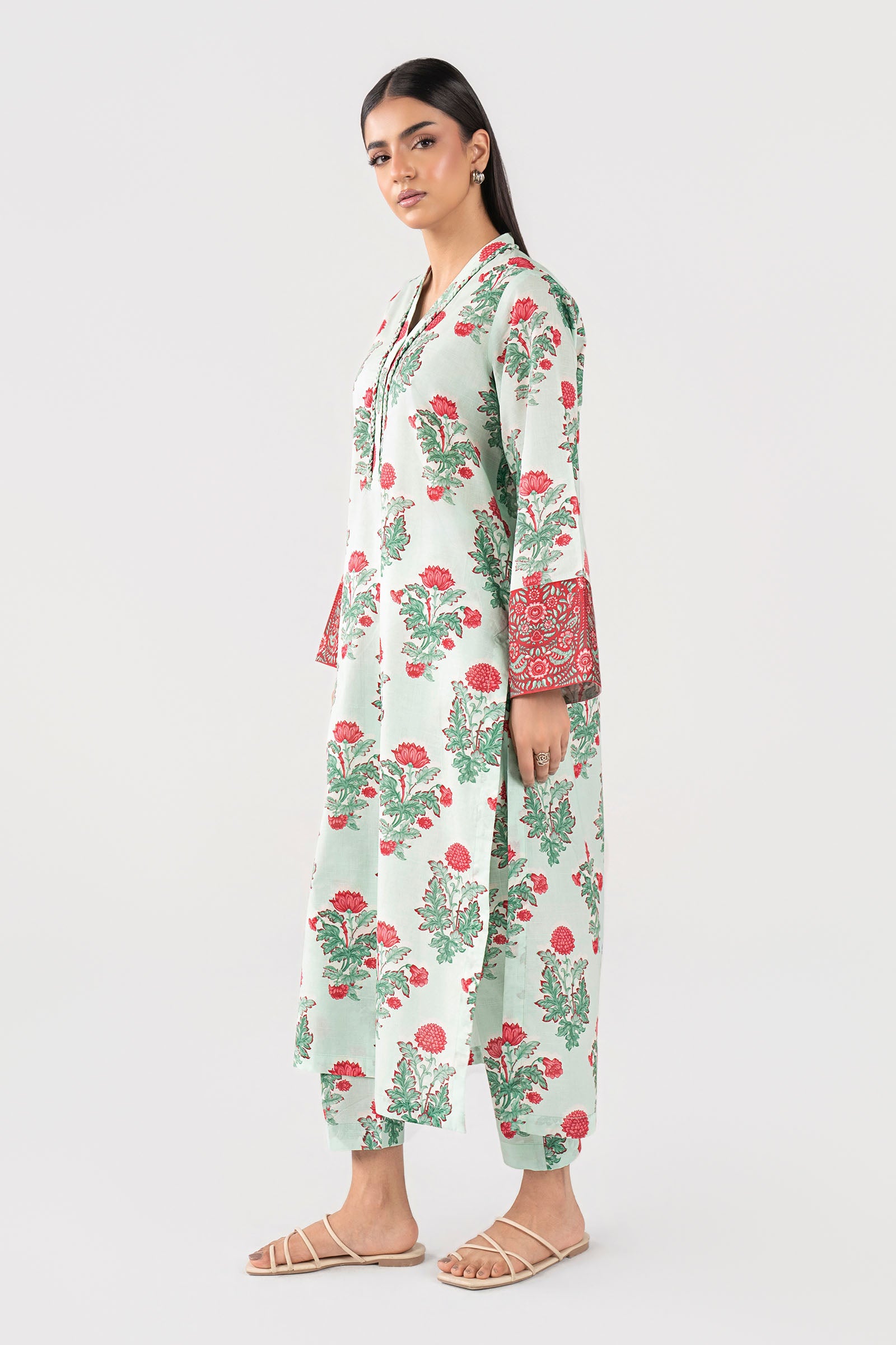 2 Pc Printed Slub Lawn Suit