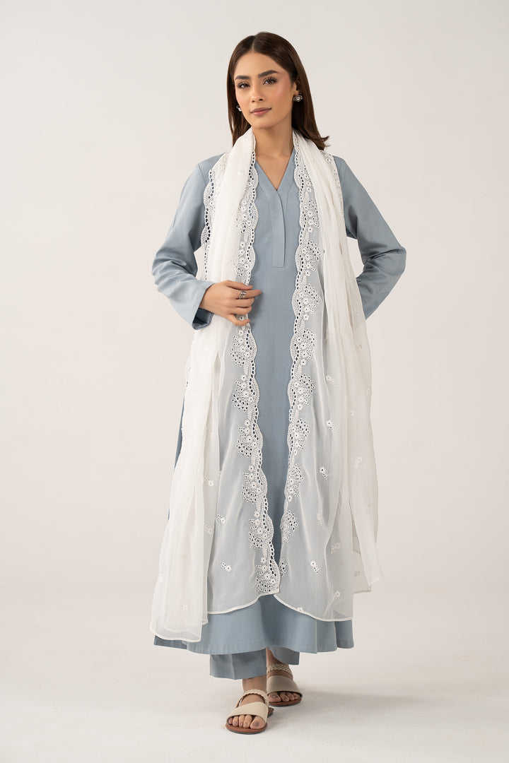 Embroidered Cationic Chiffon Dupatta All Products MBC2633-999-WHT