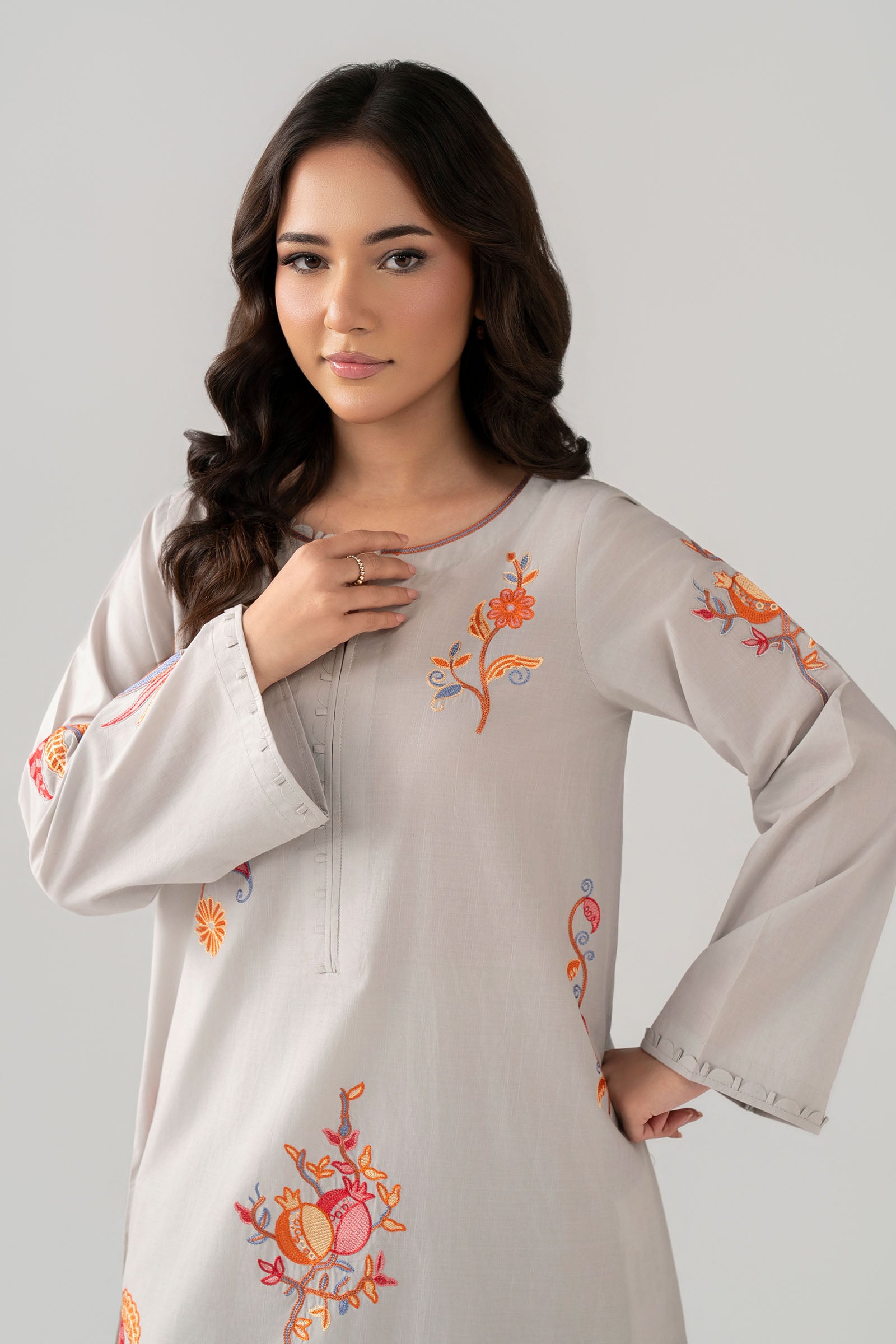 Embroidered Slub Lawn Shirt