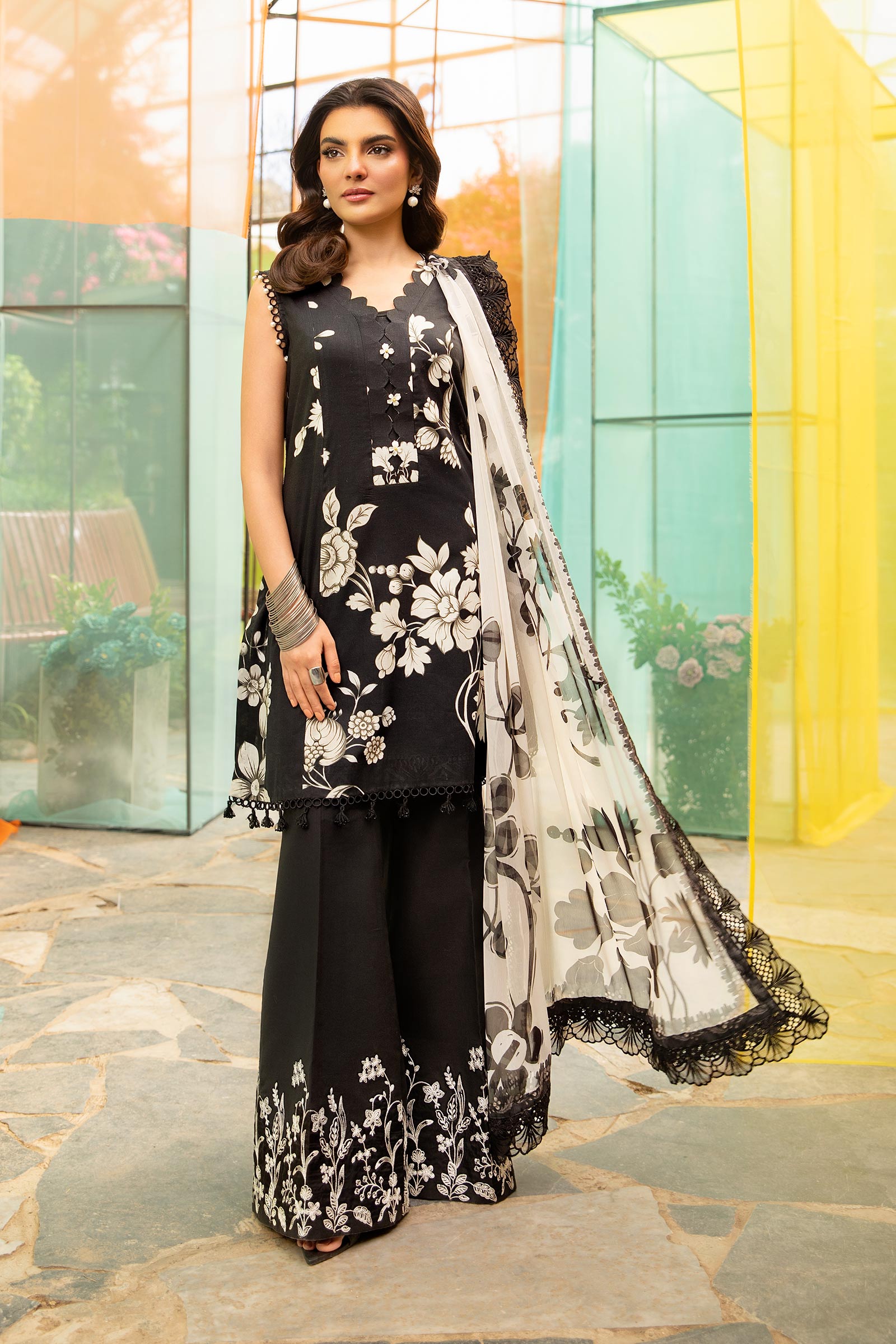 3 Pc Unstitched Embroidered Lawn Suit | MB-CUS25-706B