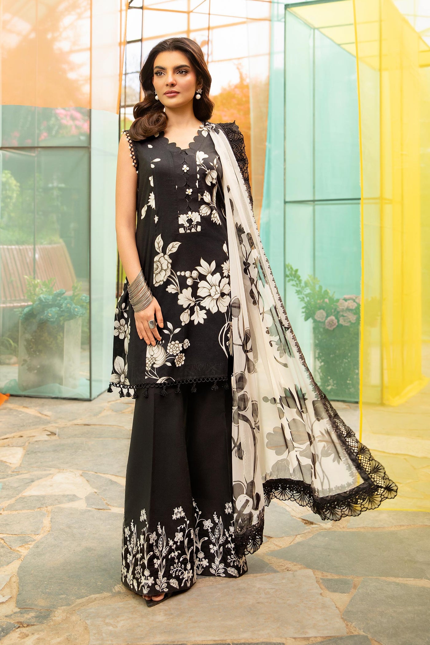 3 Pc Unstitched Embroidered Lawn Suit | MB-CUS25-706B