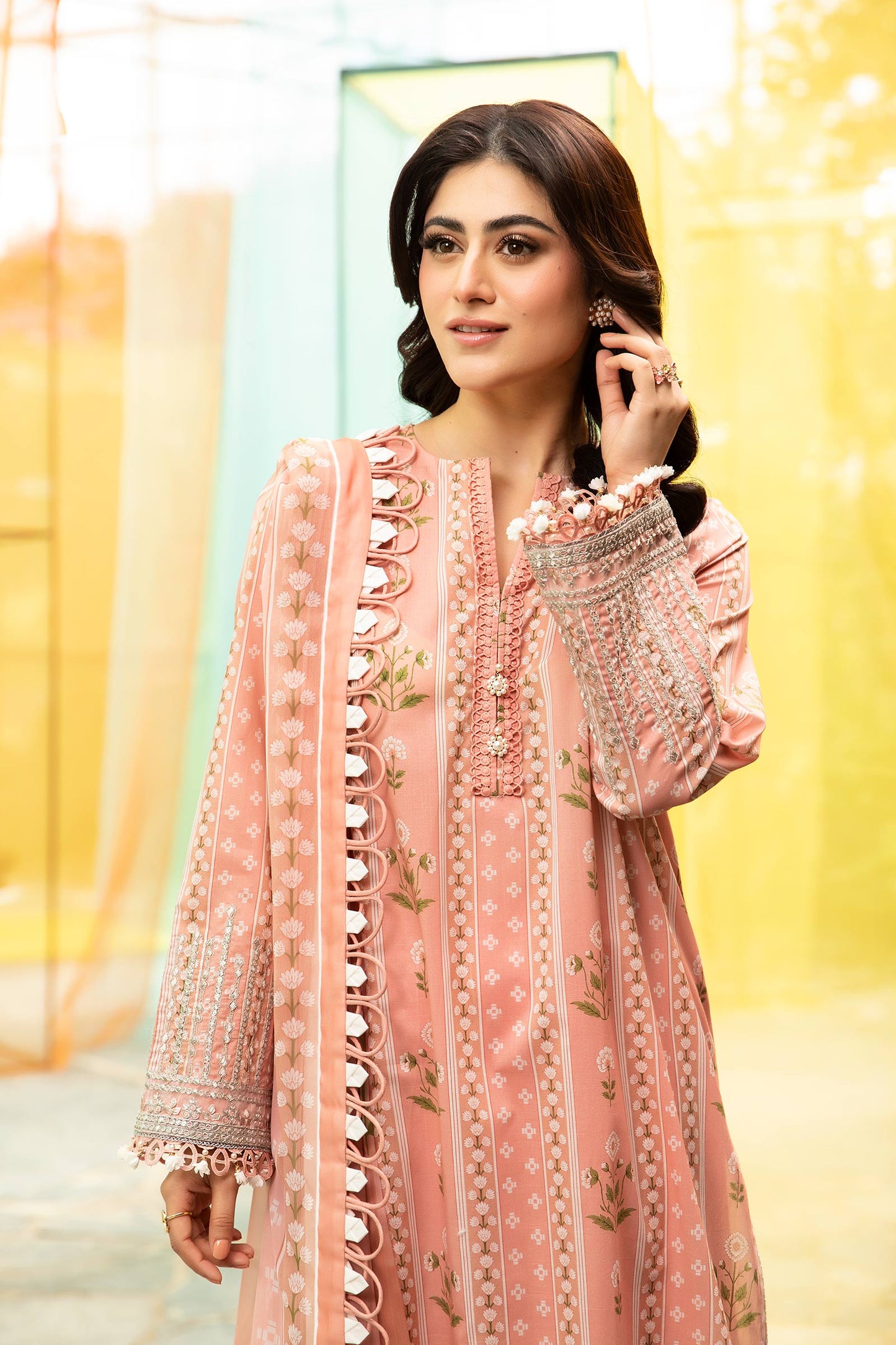 3 Pc Unstitched Embroidered Lawn Suit | MB-CUS25-711B