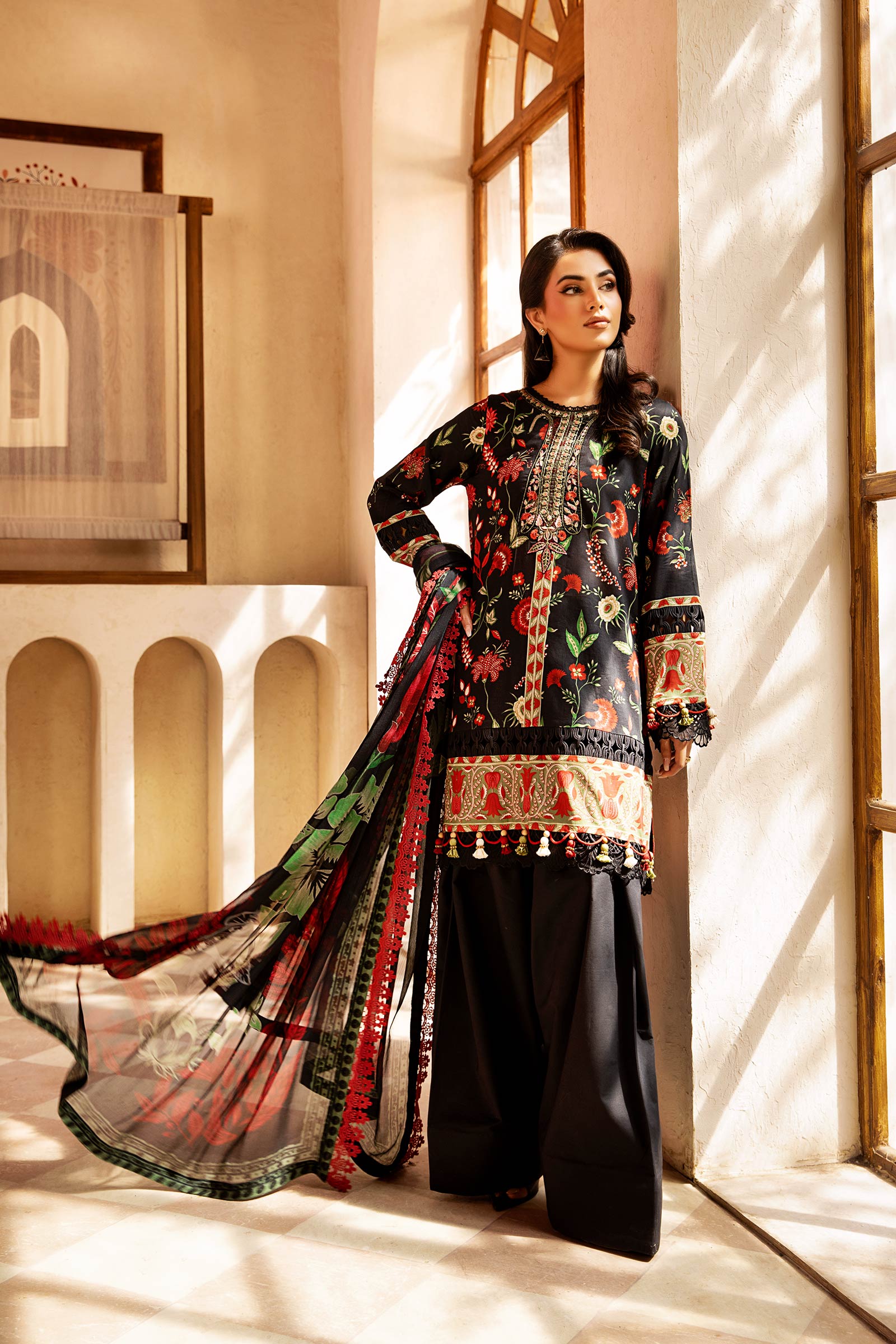 3 Pc Unstitched Embroidered Lawn Suit | MB-CUS25-901A