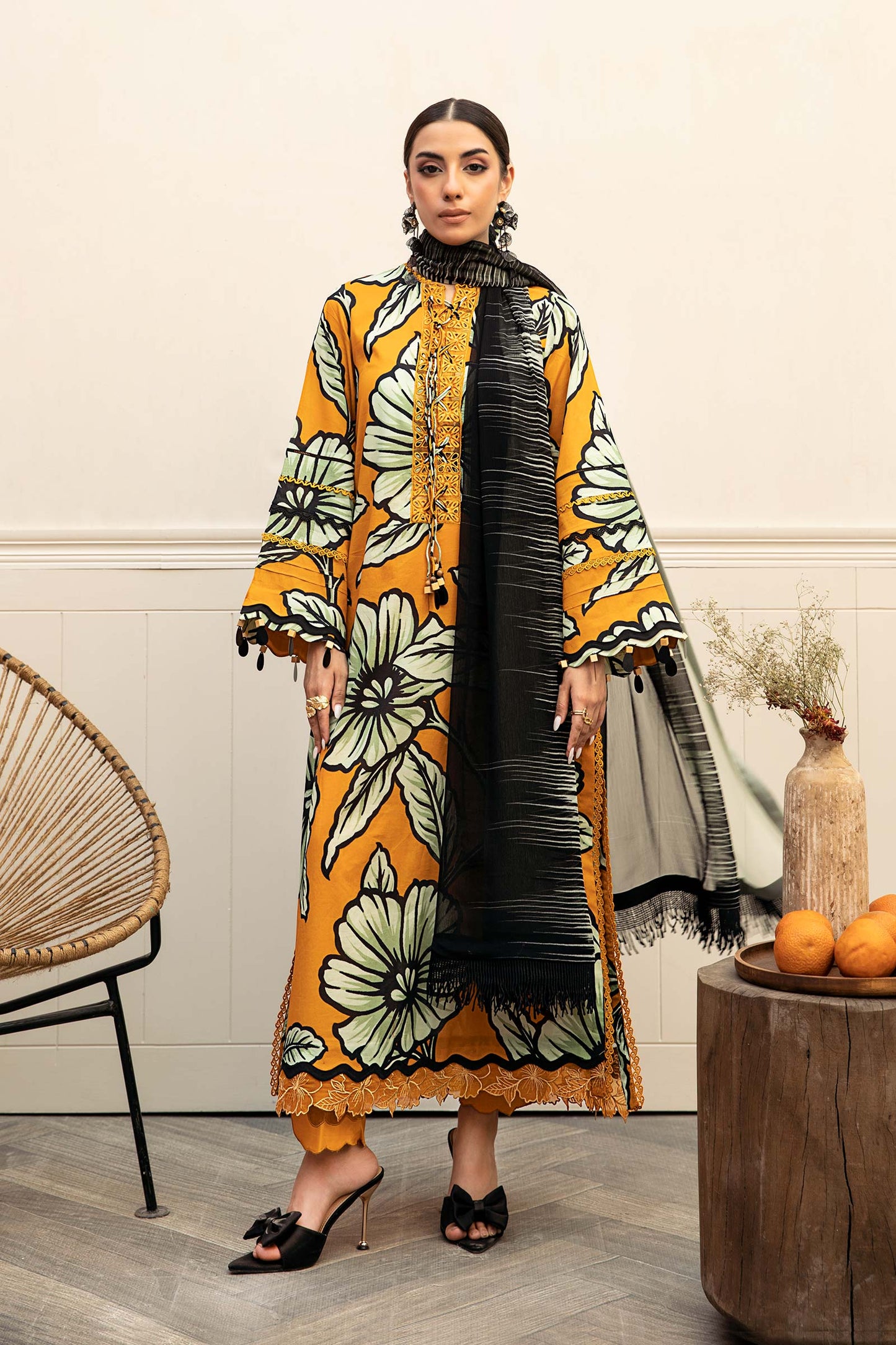 3 Pc Unstitched Embroidered Lawn Suit | MB-CUS25-902A