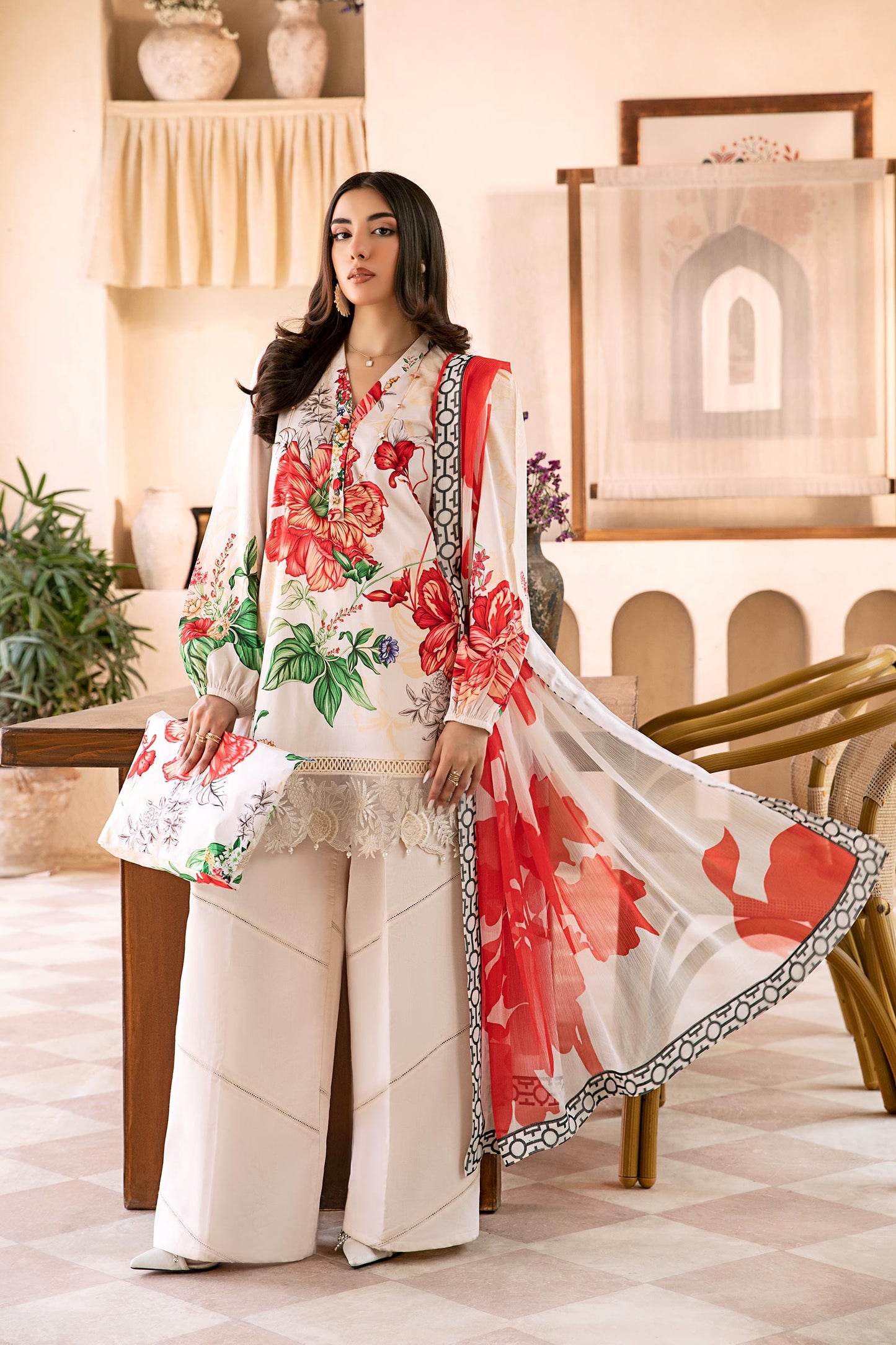 3 Pc Unstitched Embroidered Lawn Suit | MB-CUS25-907B