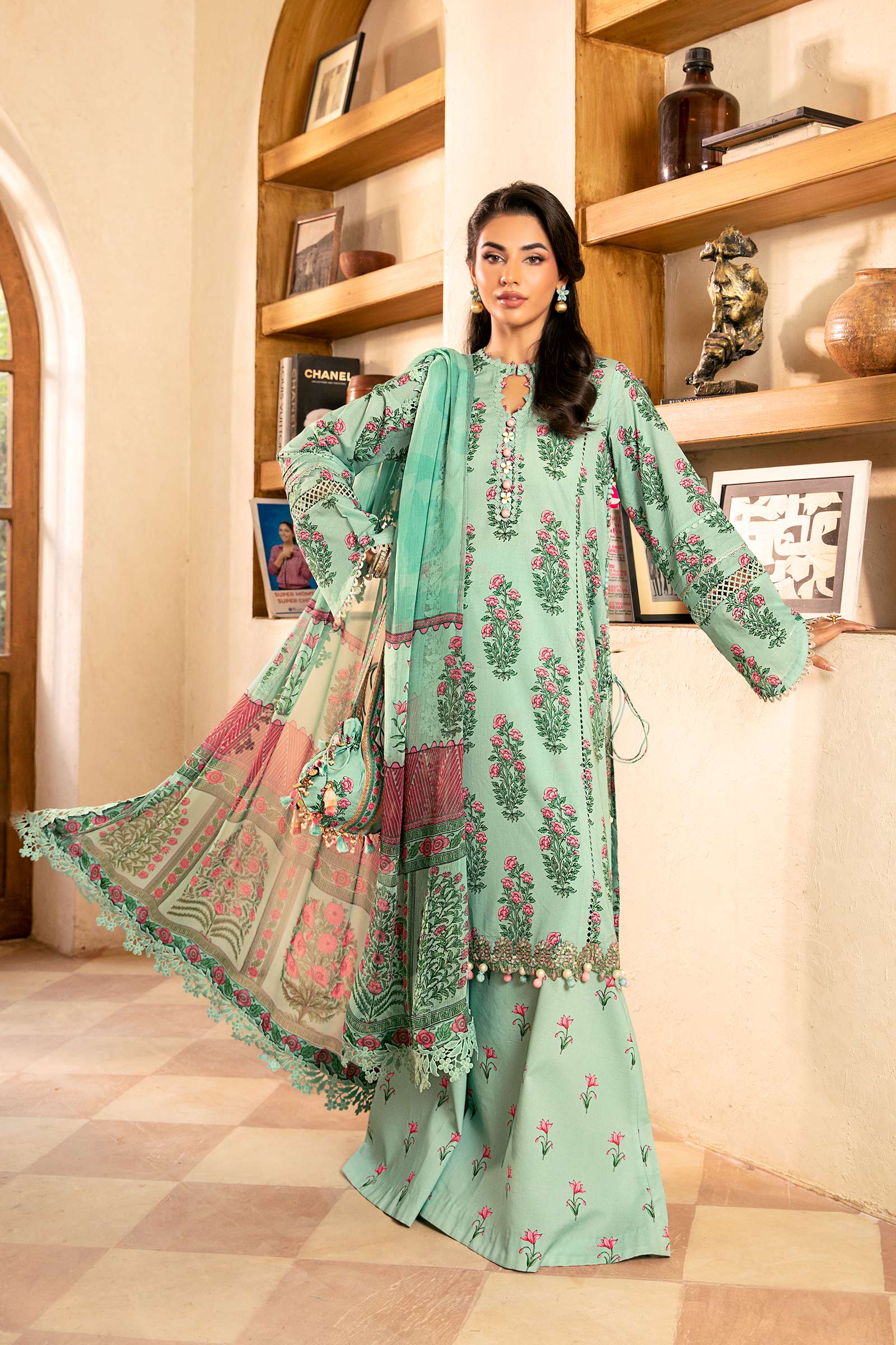 3 Pc Unstitched Embroidered Lawn Suit | MB-CUS25-908B