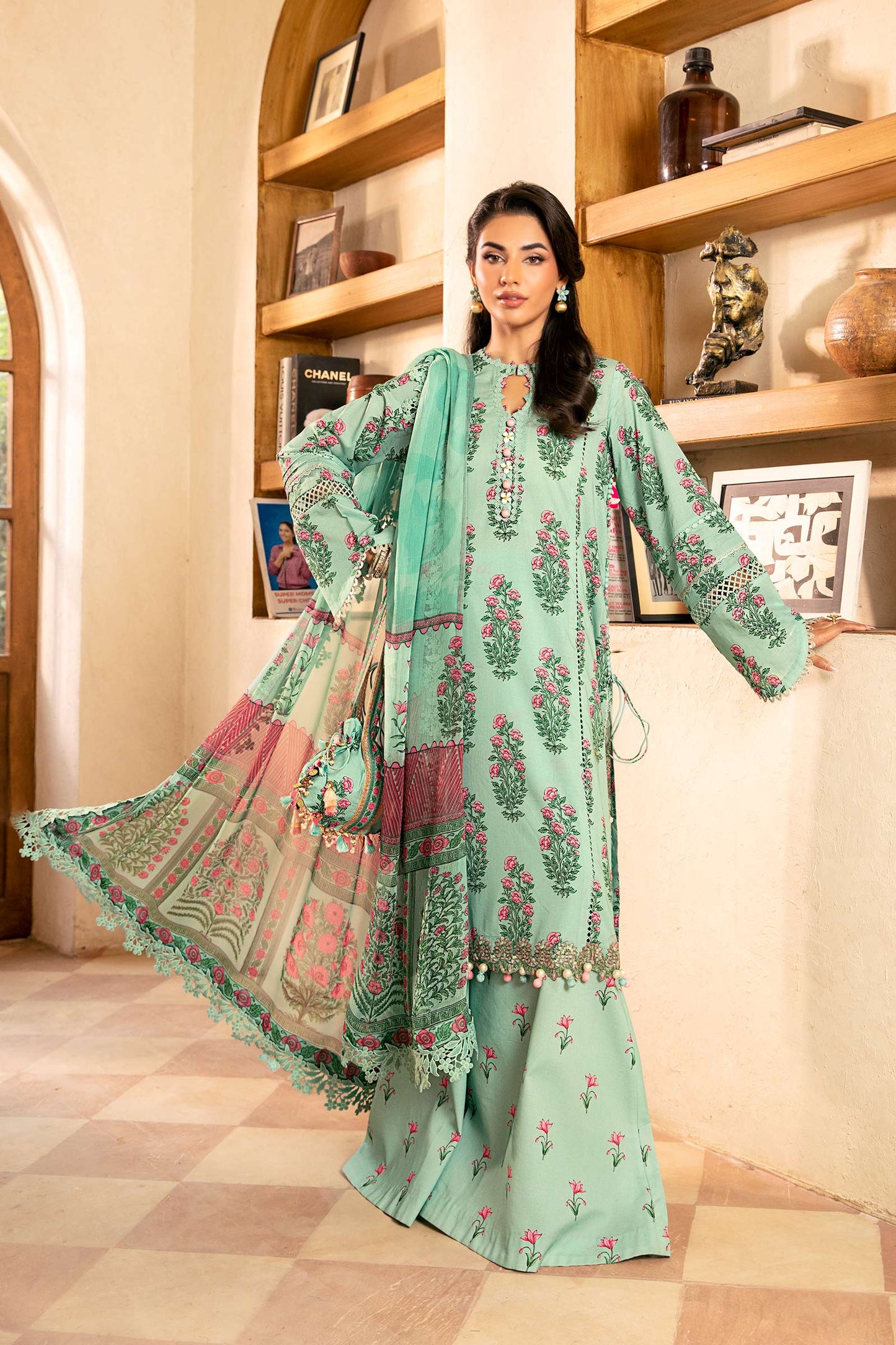 3 Pc Unstitched Embroidered Lawn Suit | MB-CUS25-908B
