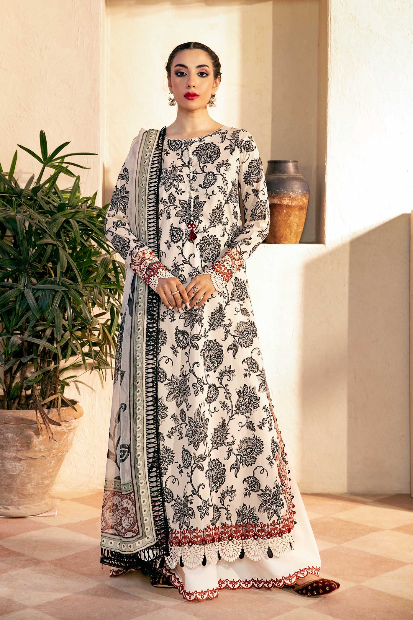 3 Pc Unstitched Embroidered Slub Lawn Suit | MB-CUS25-909A