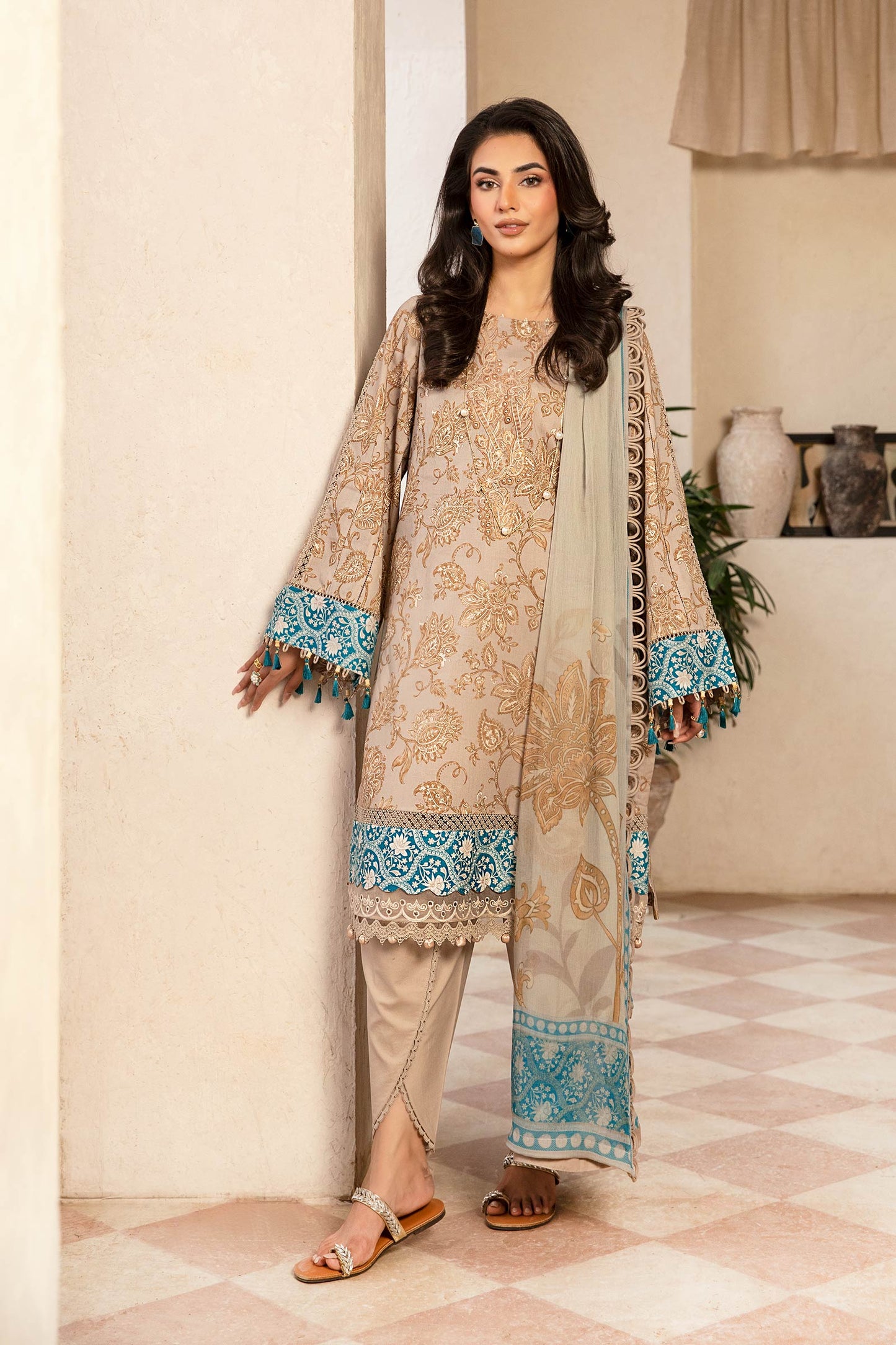 3 Pc Unstitched Embroidered Slub Lawn Suit | MB-CUS25-909B