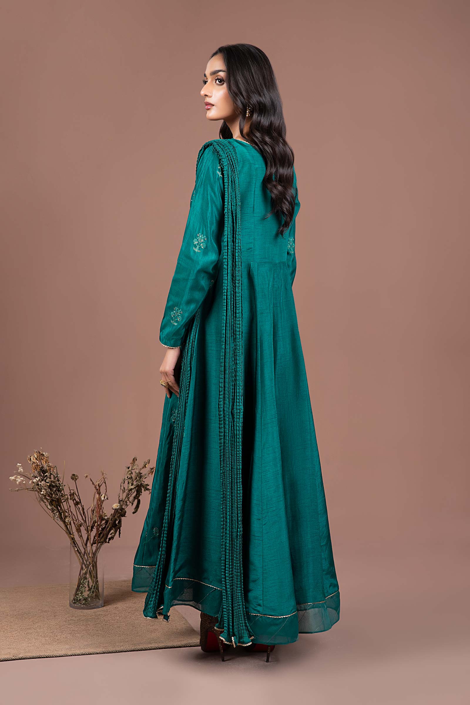 2 Pc Embroidered Raw Silk Suit
