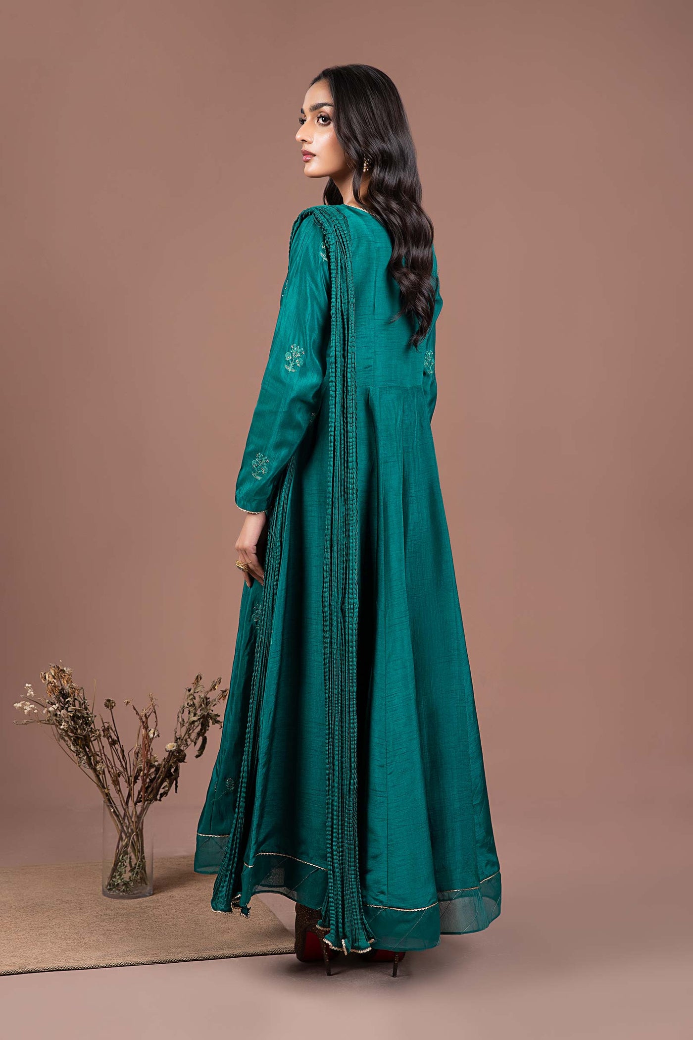 2 Pc Embroidered Raw Silk Suit