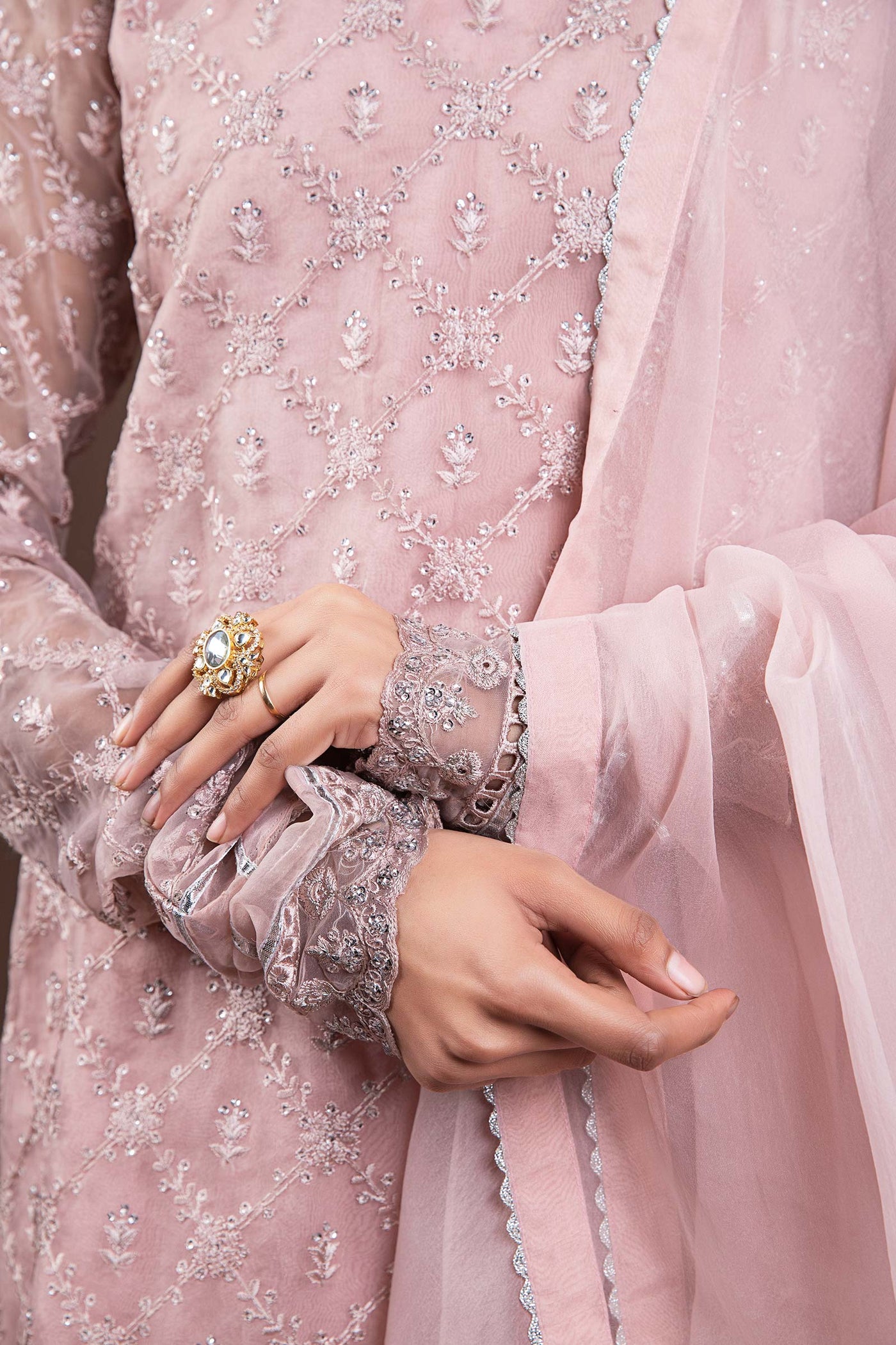 2 Piece Embroidered Organza Suit