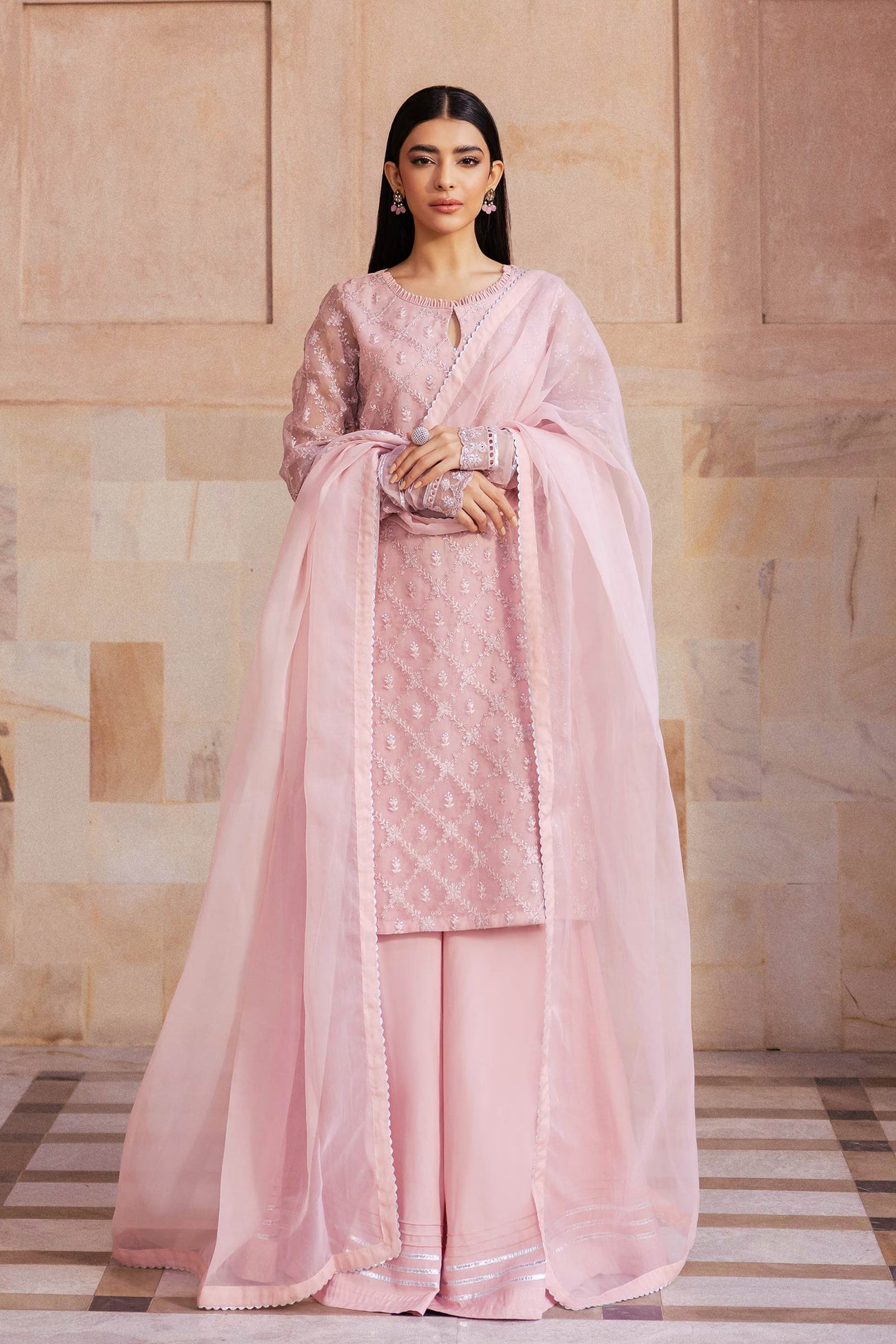 2 Piece Embroidered Organza Suit