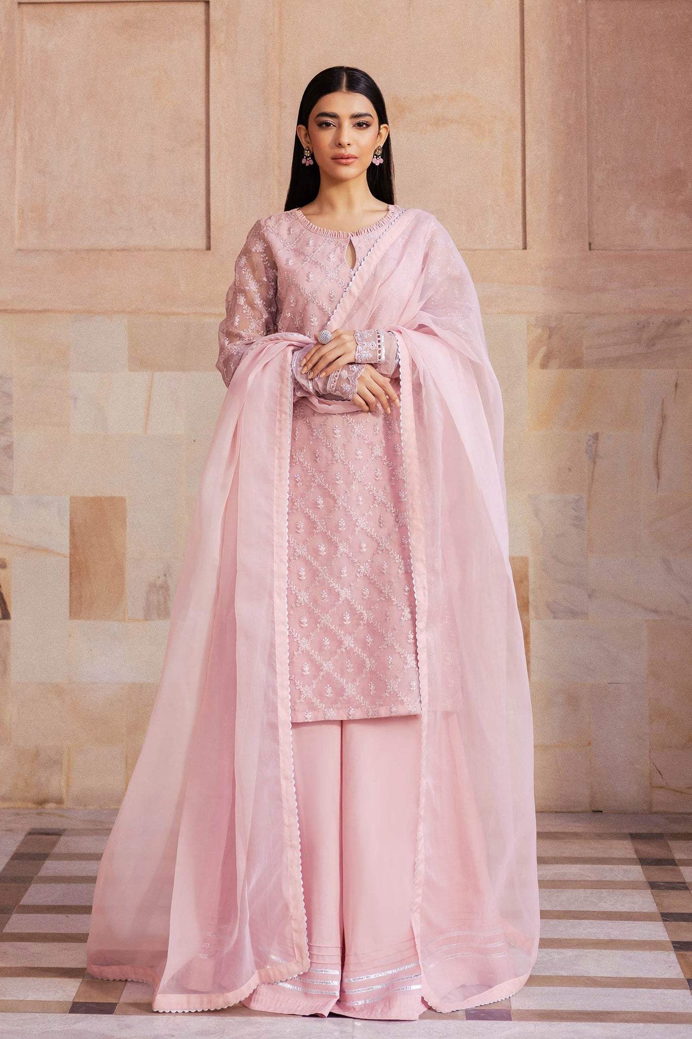 2 Piece Embroidered Organza Suit