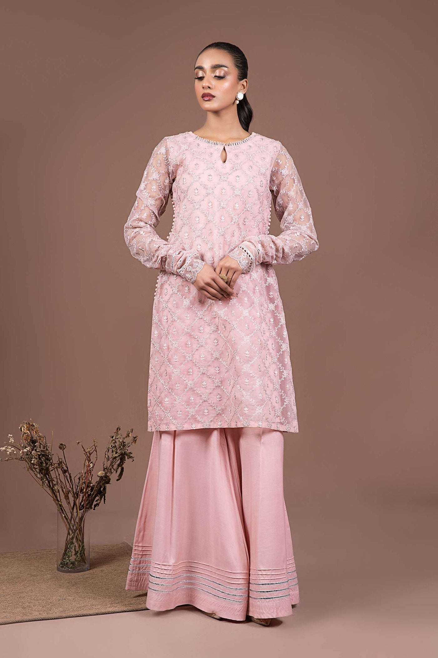 2 Piece Embroidered Organza Suit