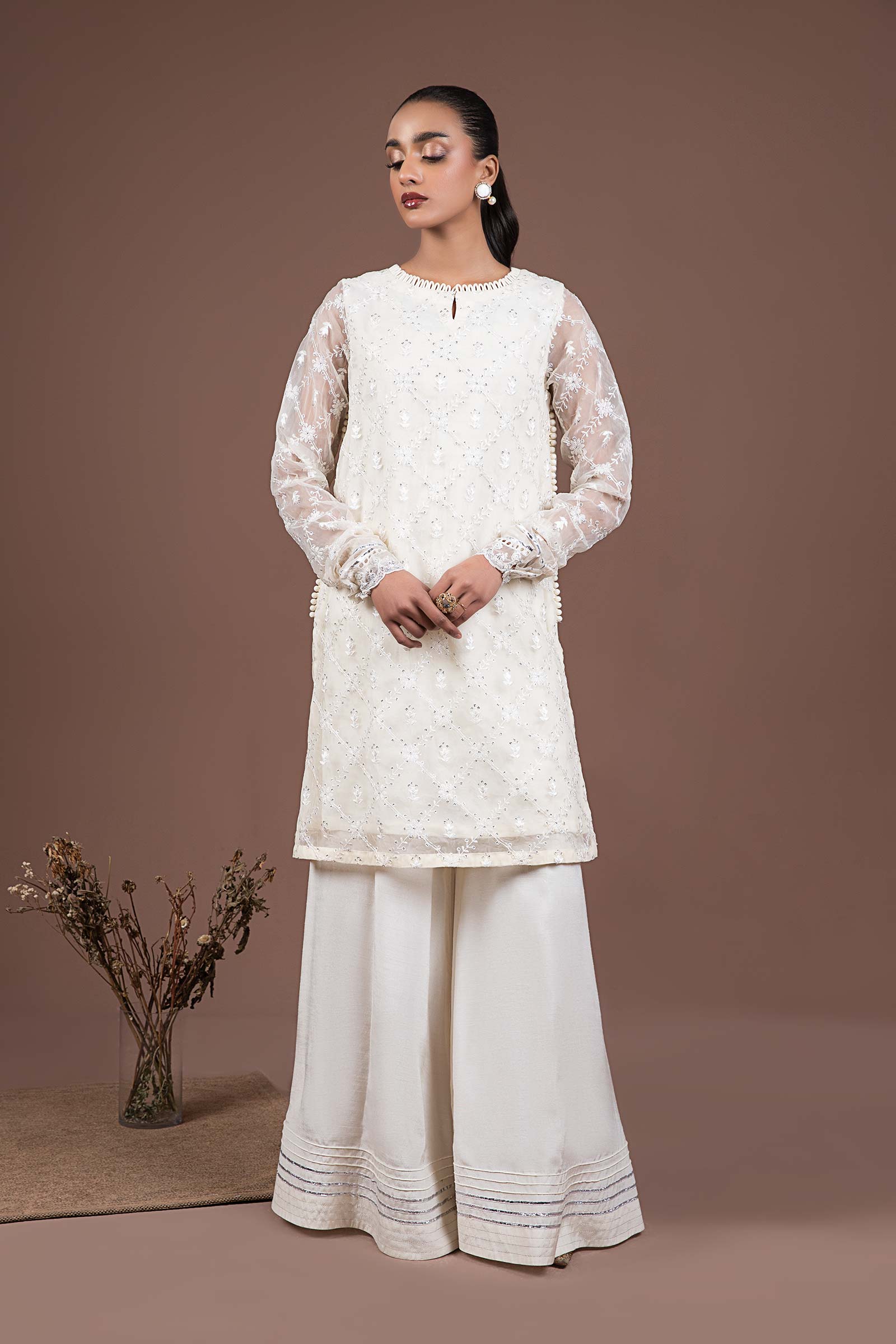 2 Piece Embroidered Organza Suit