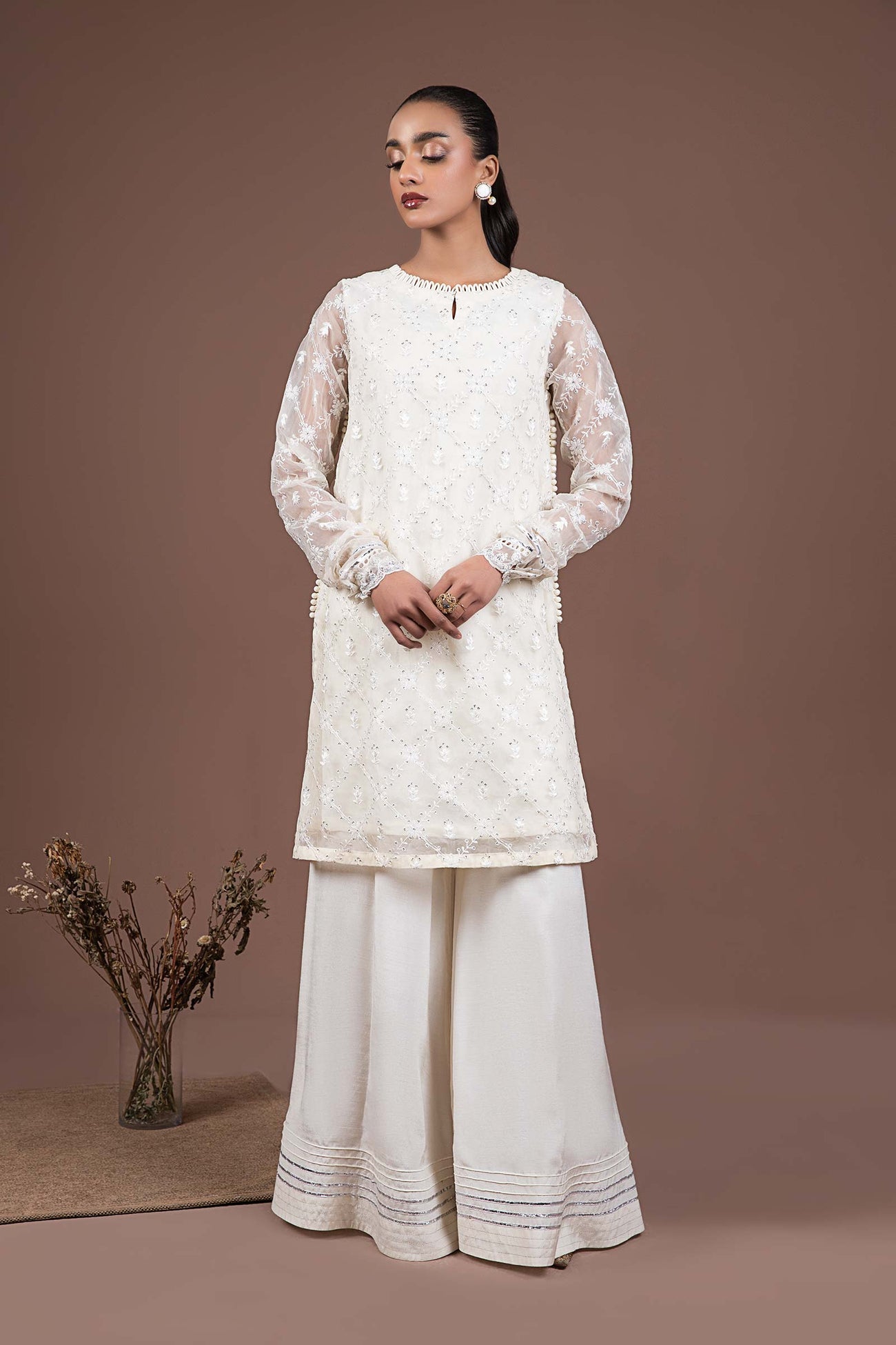 2 Piece Embroidered Organza Suit