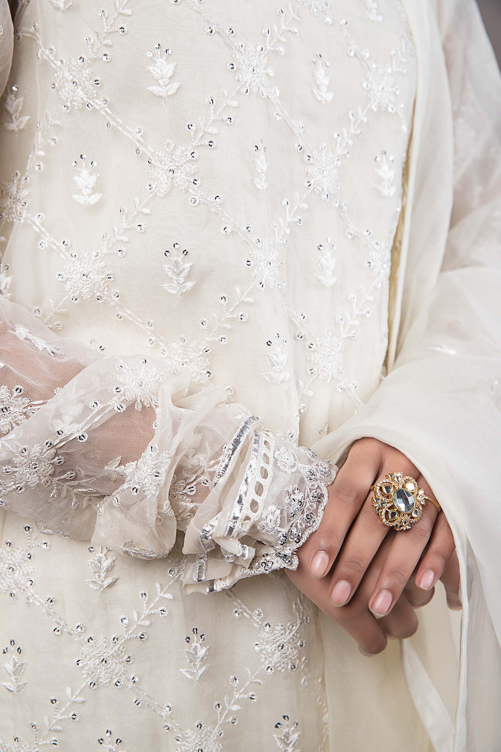 2 Piece Embroidered Organza Suit